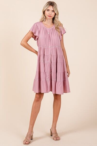 Mittoshop Lace Detail Ruffled Button Down Tiered Dress - Sydney So Sweet