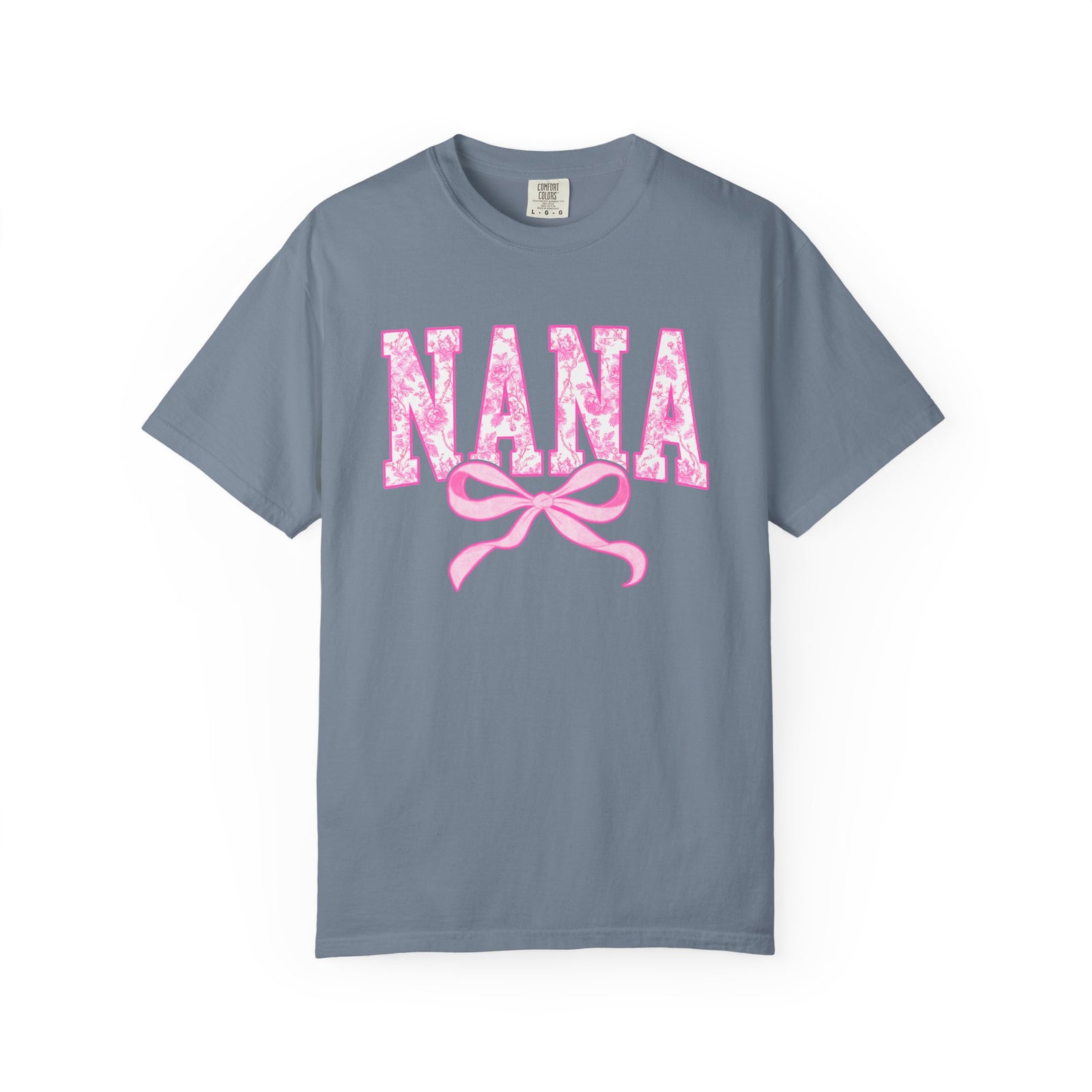 Nana Coquette Pink Toile Bow T-Shirt Cute Grandmother Graphic Tee