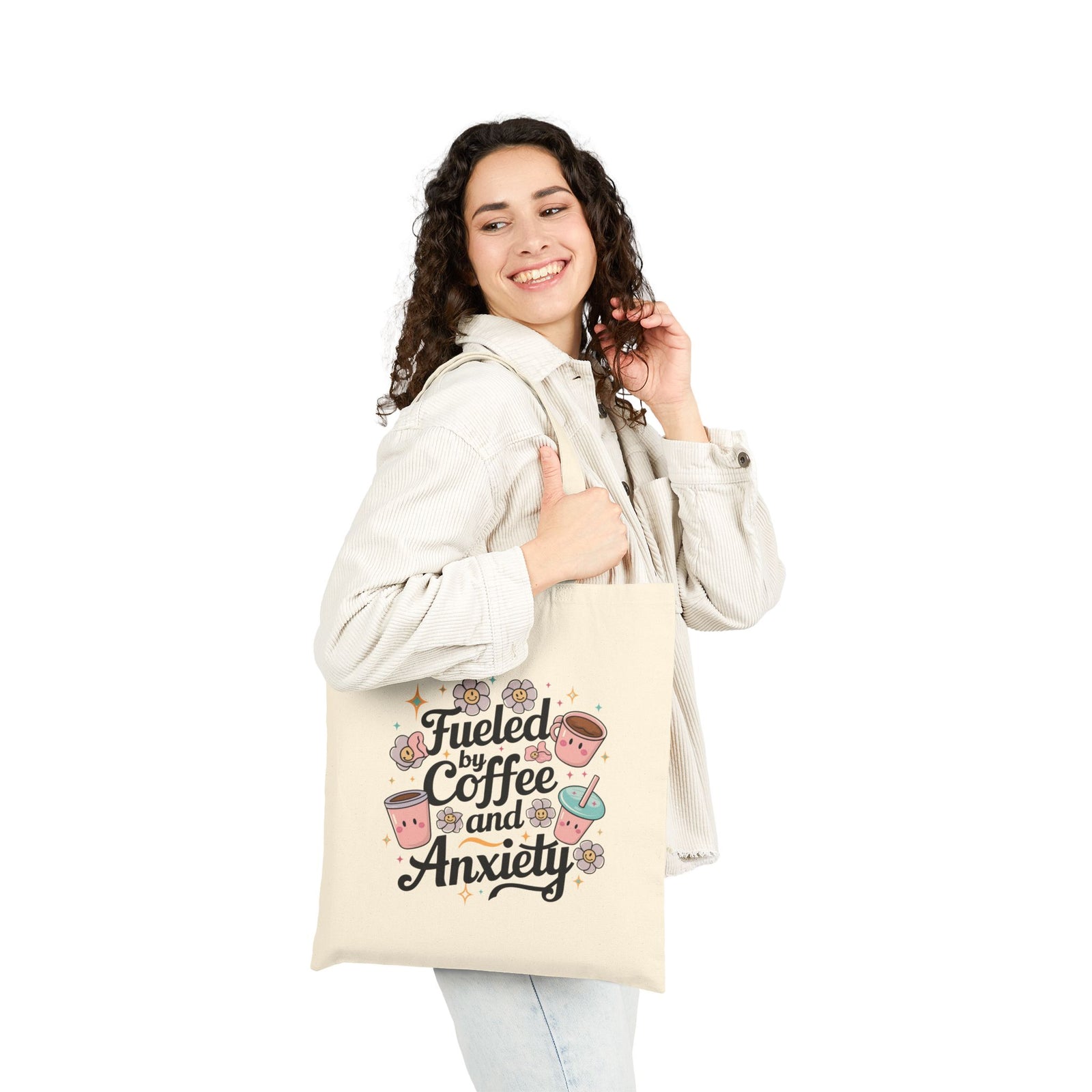 Fueled by Coffee and Anxiety Kawaii Cotton Canvas Shopper Tote Bag