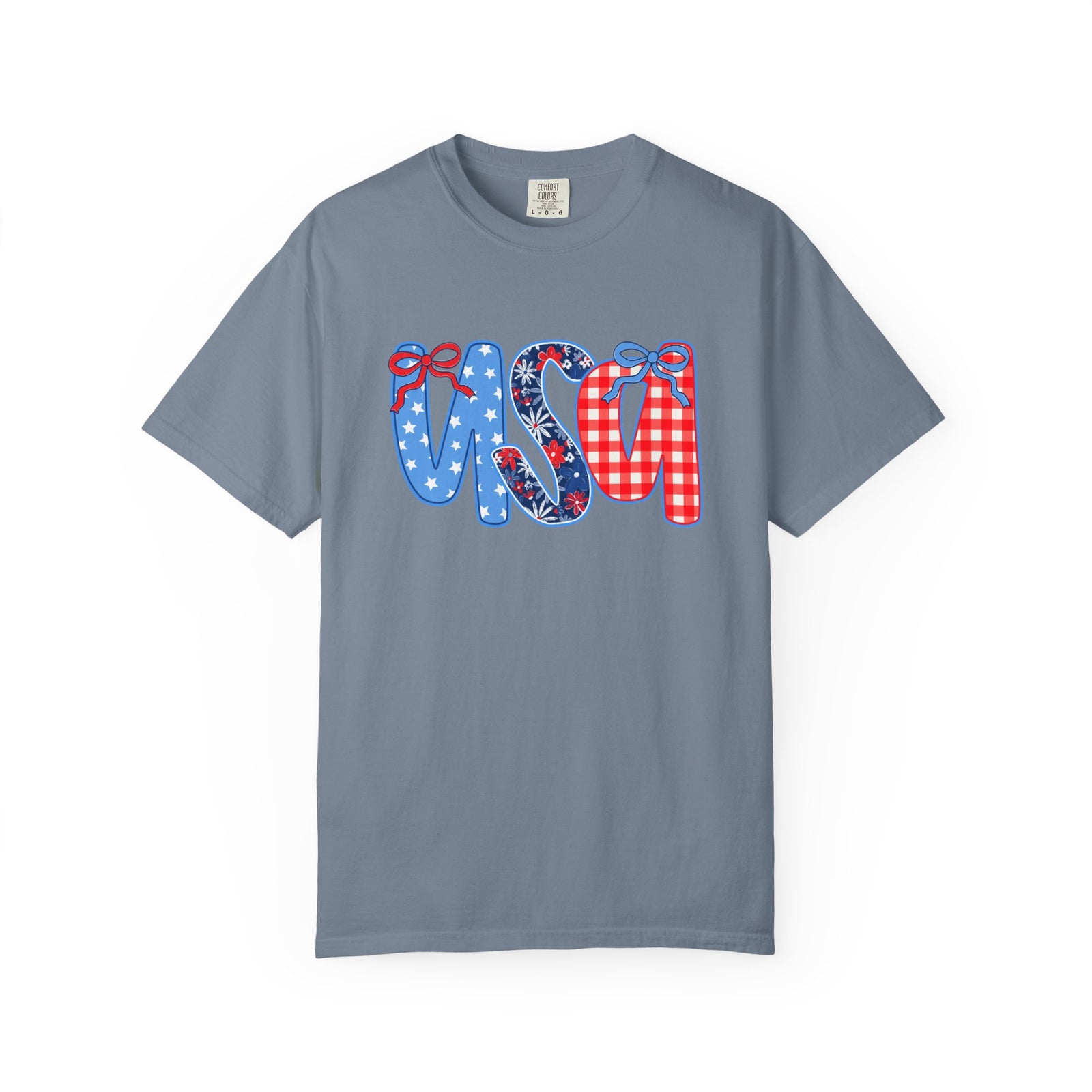 Coquette Bow USA Patriotic Graphic T-Shirt 4th of July Tee