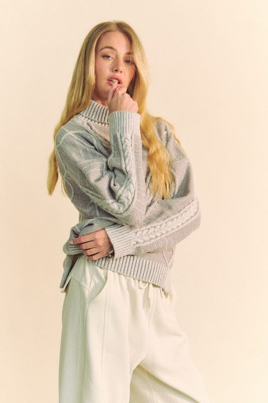 Davi & Dani Cable-Knit Turtleneck Dropped Shoulder Sweater - Sydney So Sweet