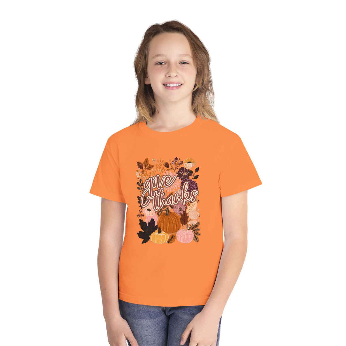 Give Thanks T-Shirt Fall Pumpkin Thanksgiving Kids Graphic Tee
