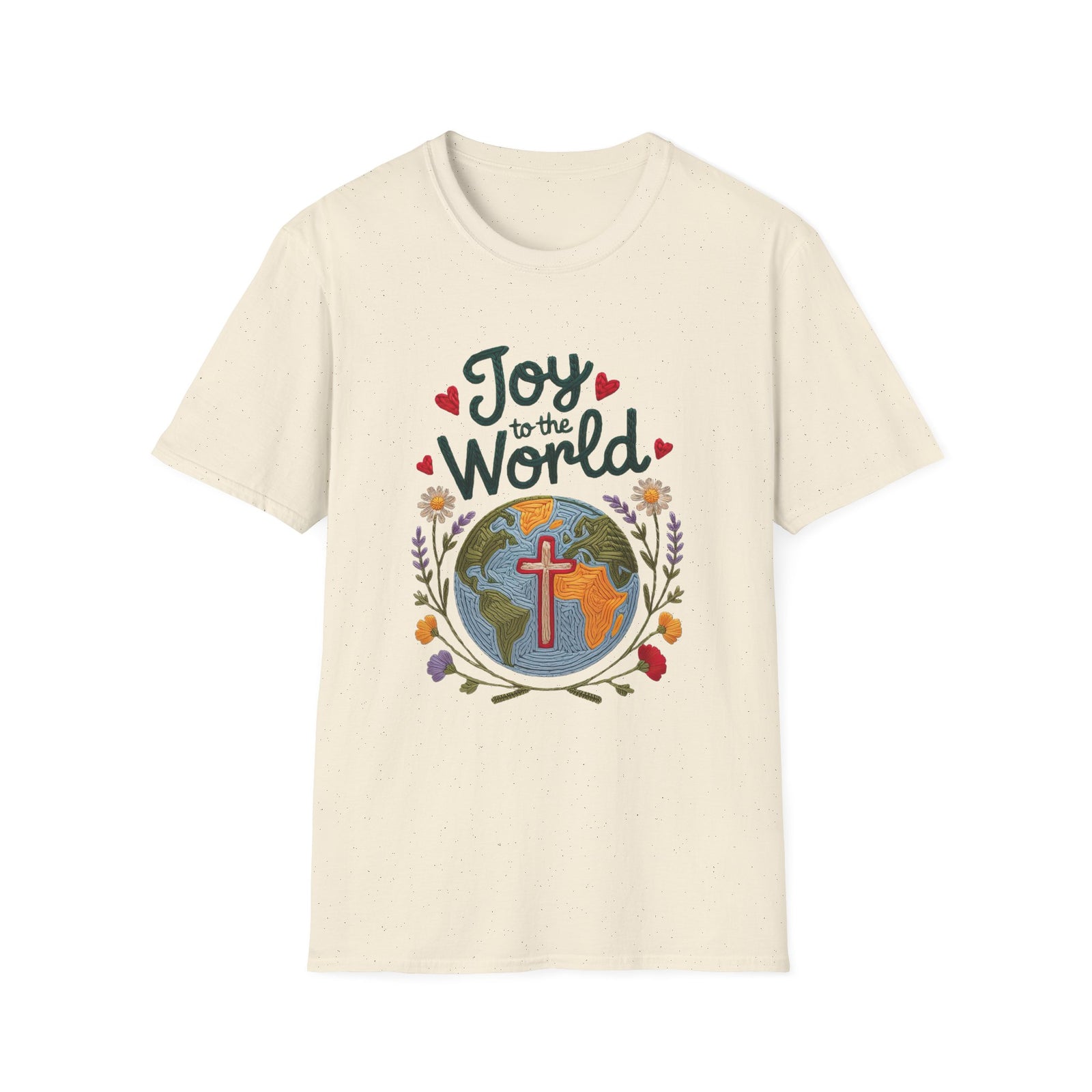 Joy to the World Christmas Tee Faux Embroidery Christian T-Shirt