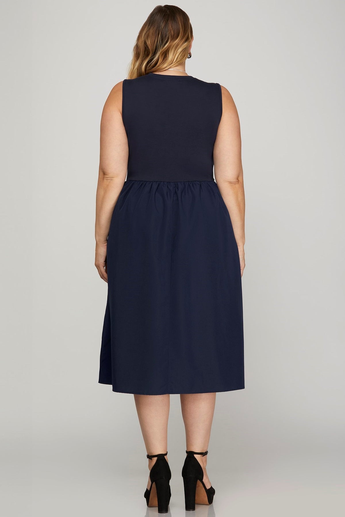 She + Sky Full Size Sleeveless Poplin Woven Midi Dress with Pockets Plus Size - Sydney So Sweet