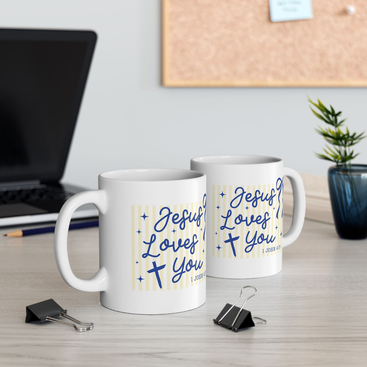 Jesus Loves You Cute Striped Ceramic Mug Coffee Cup (11oz & 15oz)