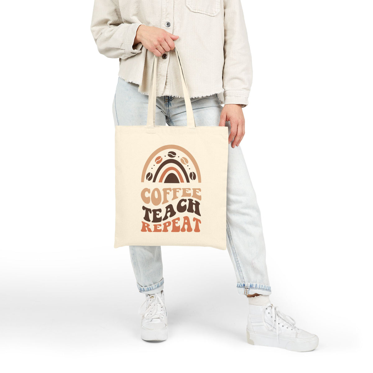 Coffee Teach Repeat Teacher Cotton Canvas Tote Bag