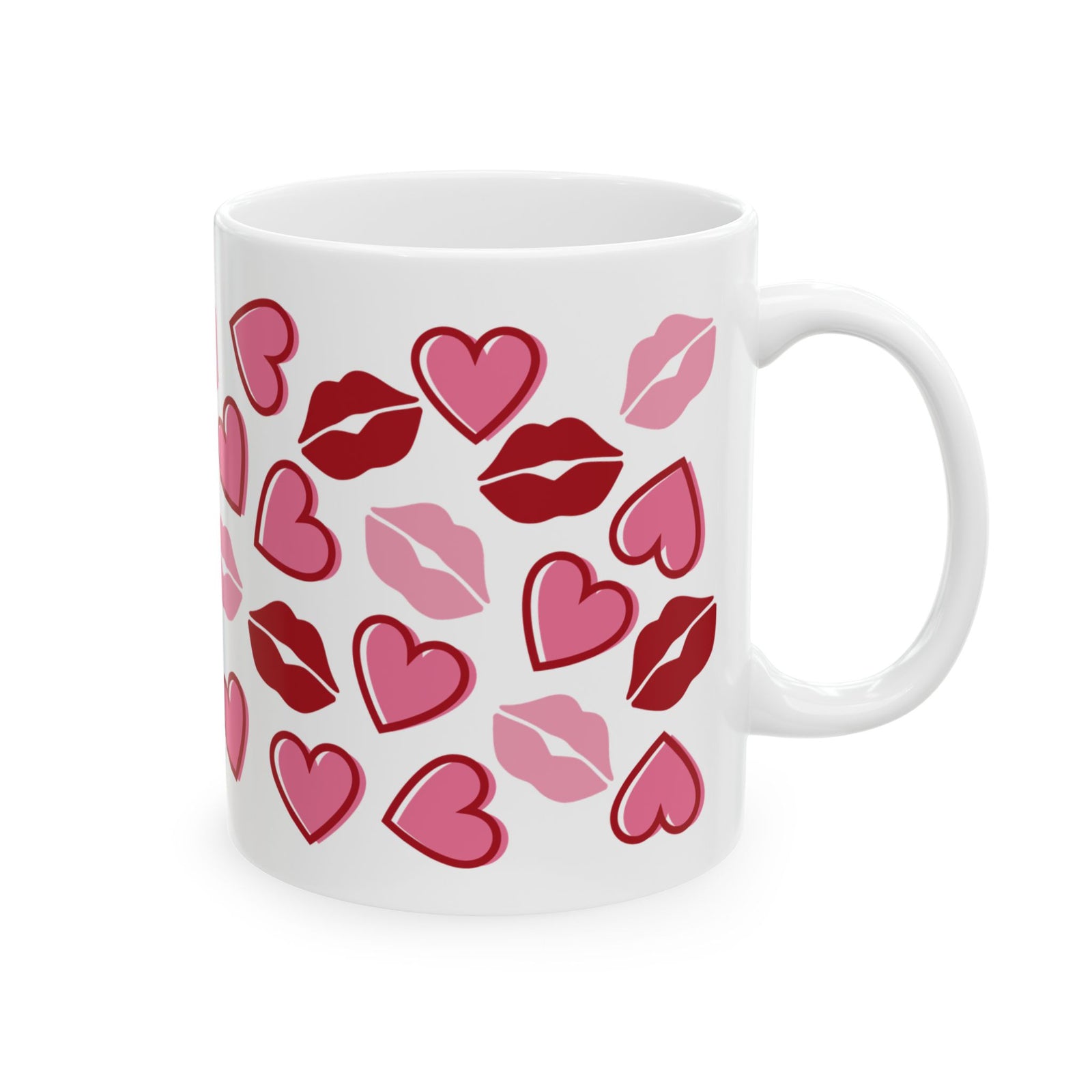 Kisses Lips & Hearts Mug — Cute Valentine’s Day Coffee Cup (11oz & 15oz)