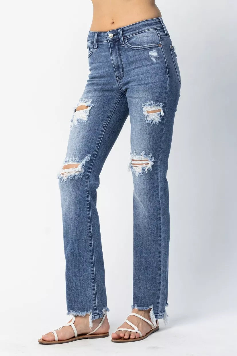 Judy Blue Full Size Mid Rise Destroy Straight Jeans Plus Size - Sydney So Sweet