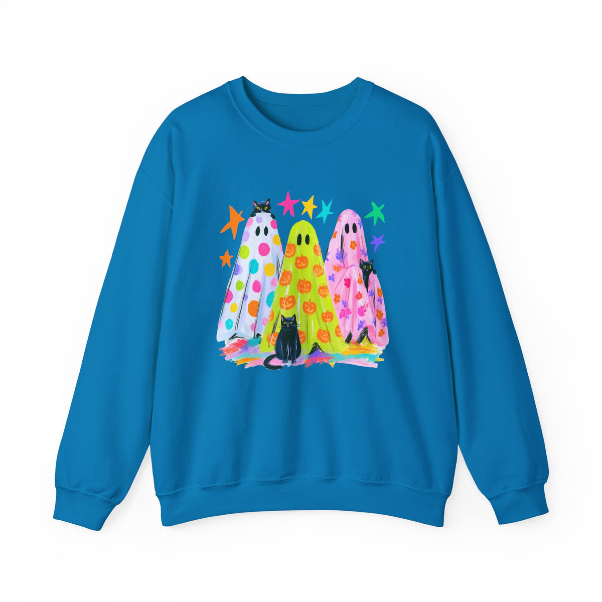 Colorful Polka Dot Halloween Ghost Sweatshirt Fun Graphic Crewneck