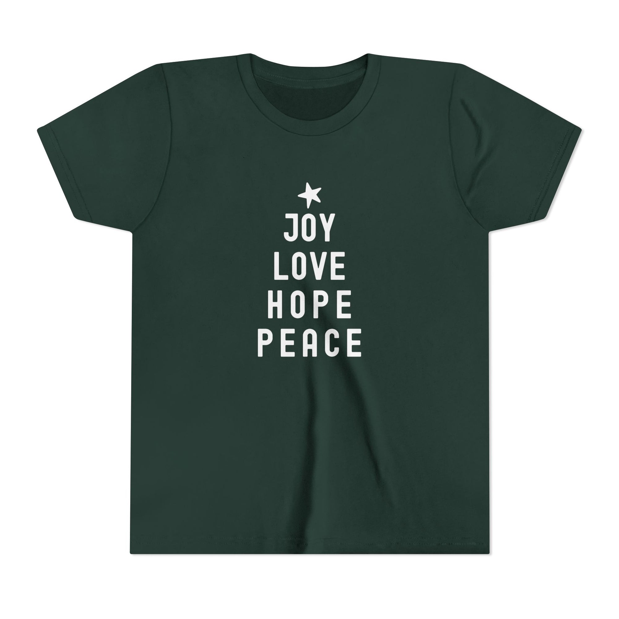 Joy Love Hope Peace Christmas Tree Graphic Youth Short Sleeve Tee - Sydney So Sweet