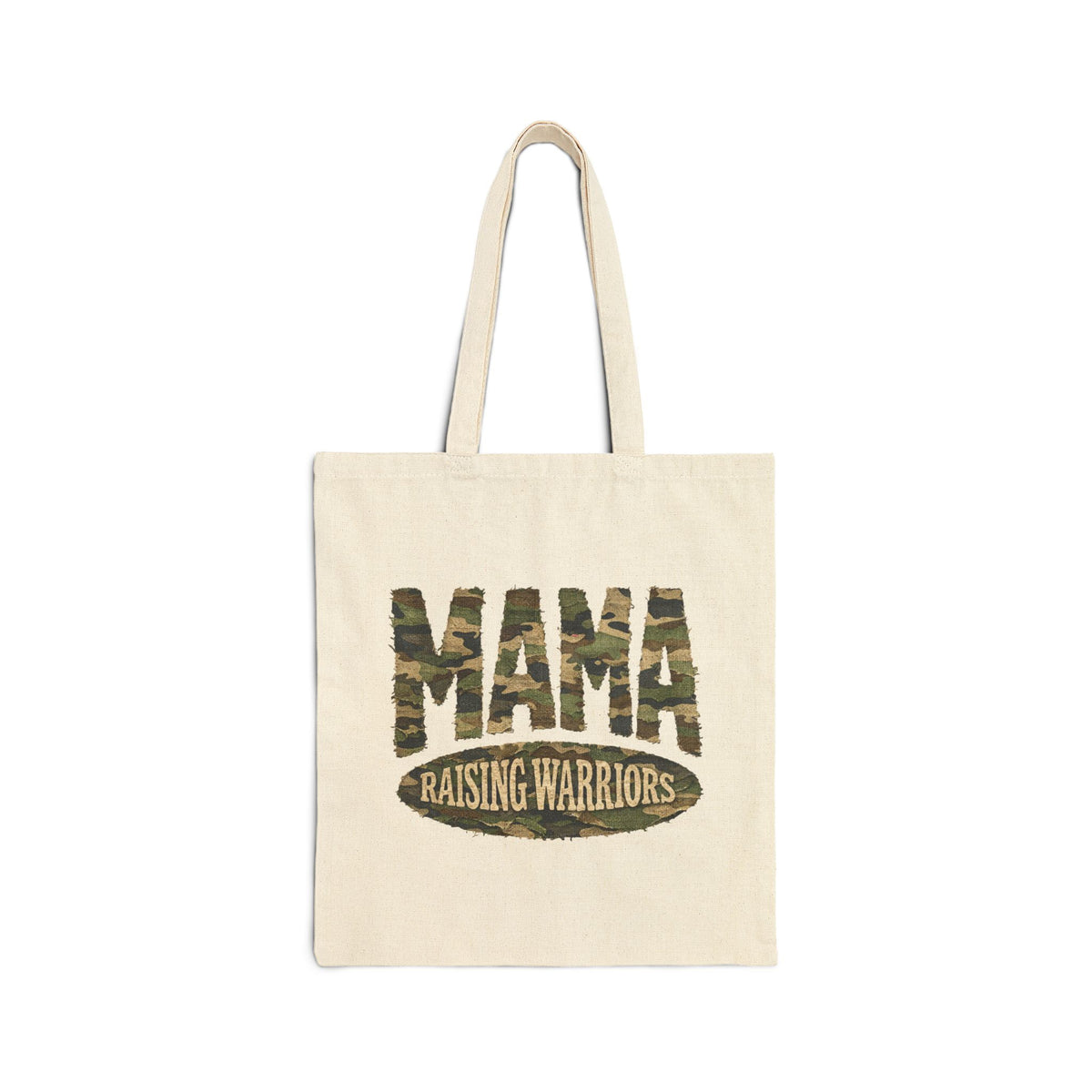 Mama Raising Warriors Camo Cotton Canvas Christian Mom Tote Bag