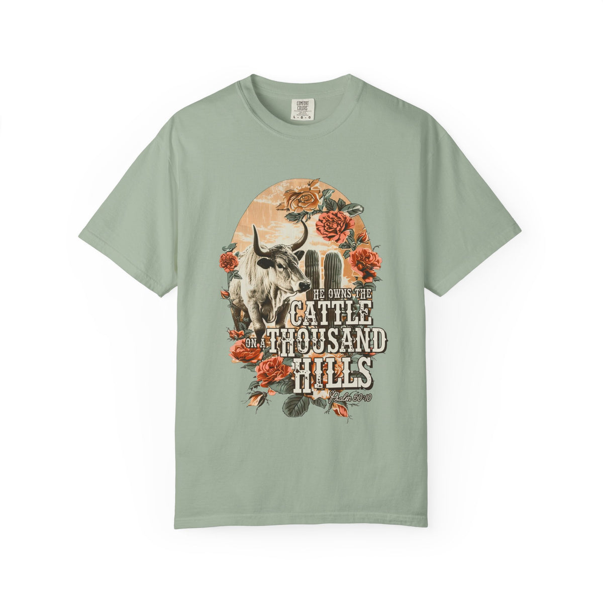 He Owns the Cattle on a Thousand Western Longhorn T-Shirt Christian Graphic Tee