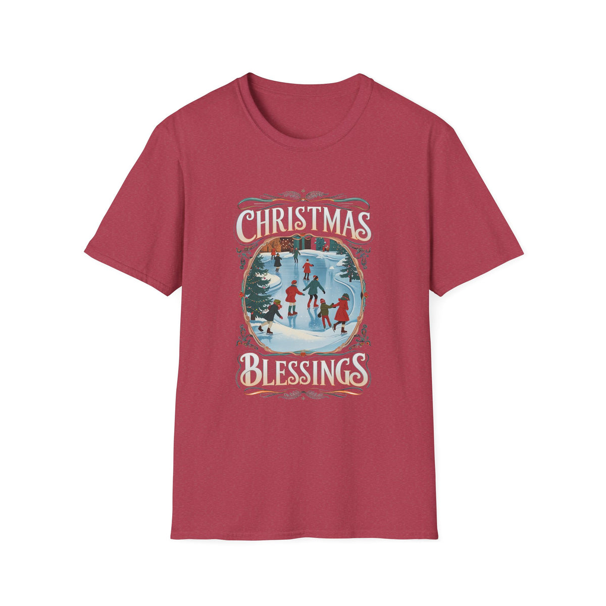 Christmas Blessings Ice Skating Tee Nostalgic Graphic T-Shirt