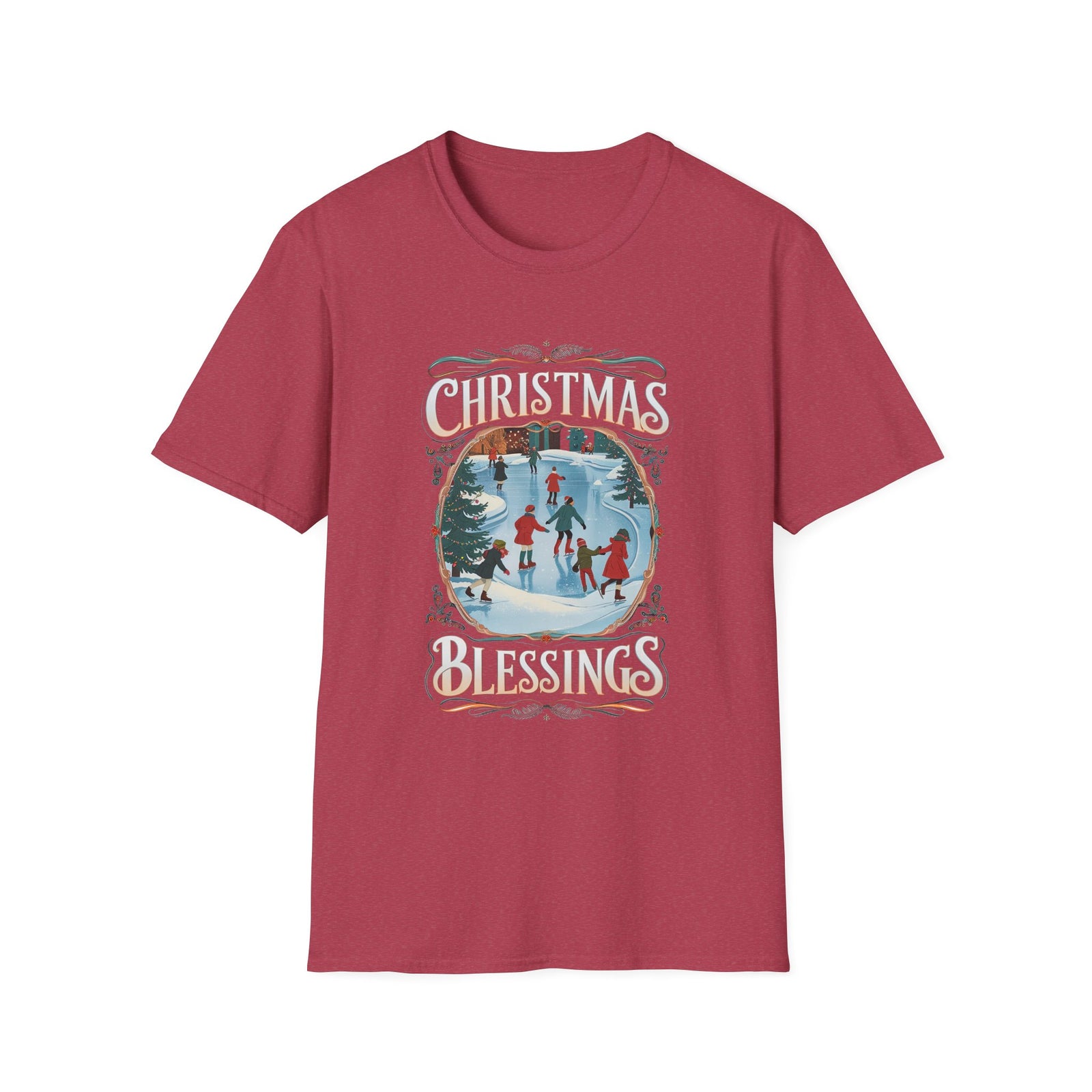 Christmas Blessings Ice Skating Tee Nostalgic Graphic T-Shirt