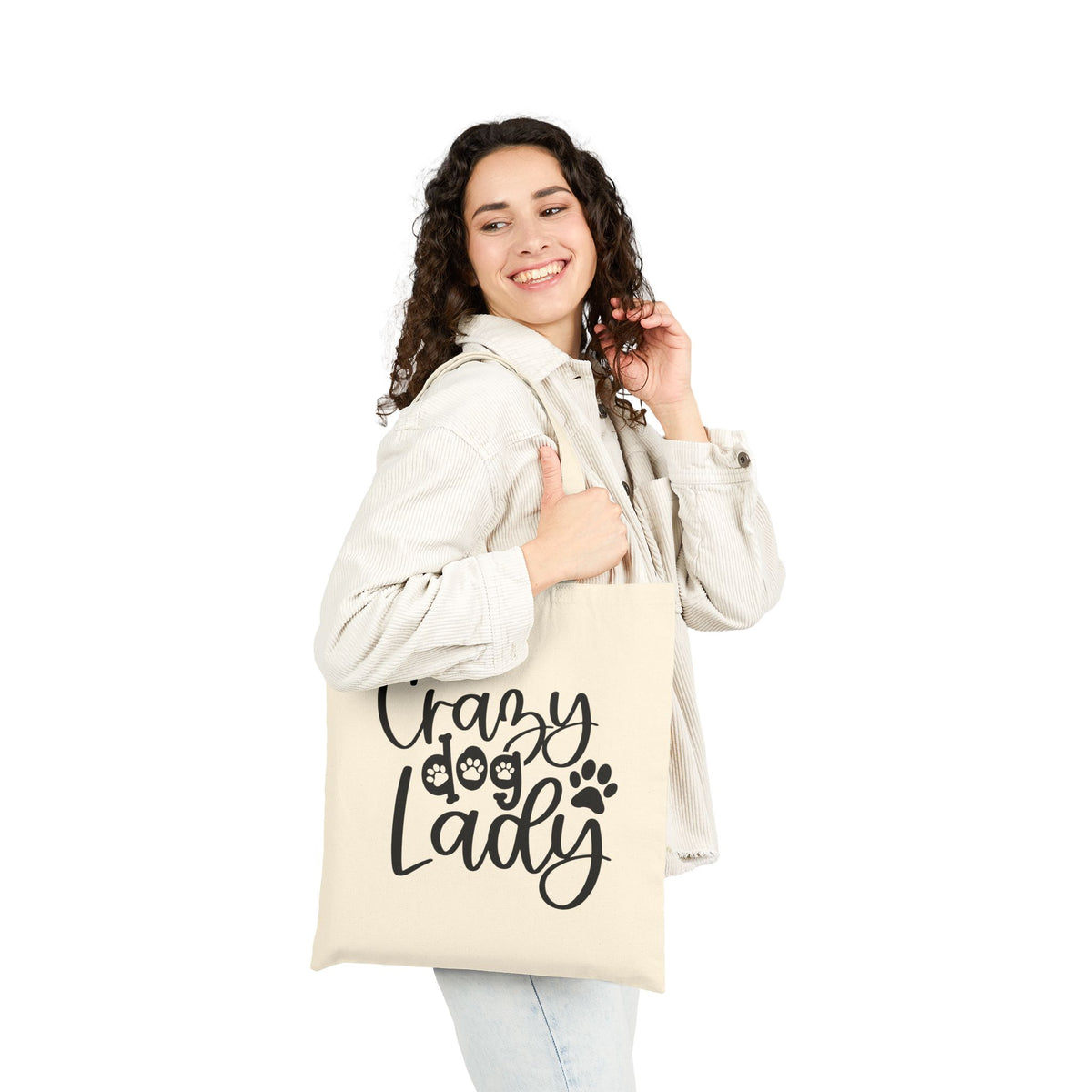 Crazy Dog Lady Cotton Canvas Tote Bag Reusable Grocery & Market Bag
