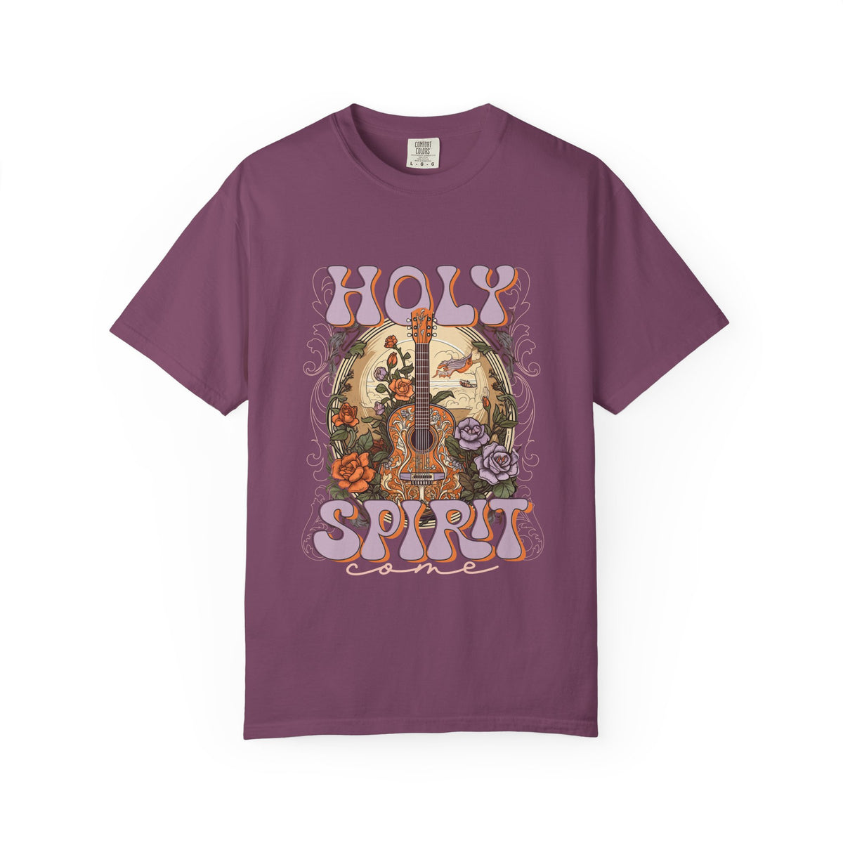 Holy Spirit Come Guitar T-Shirt Vintage Floral Christian Worship Tee