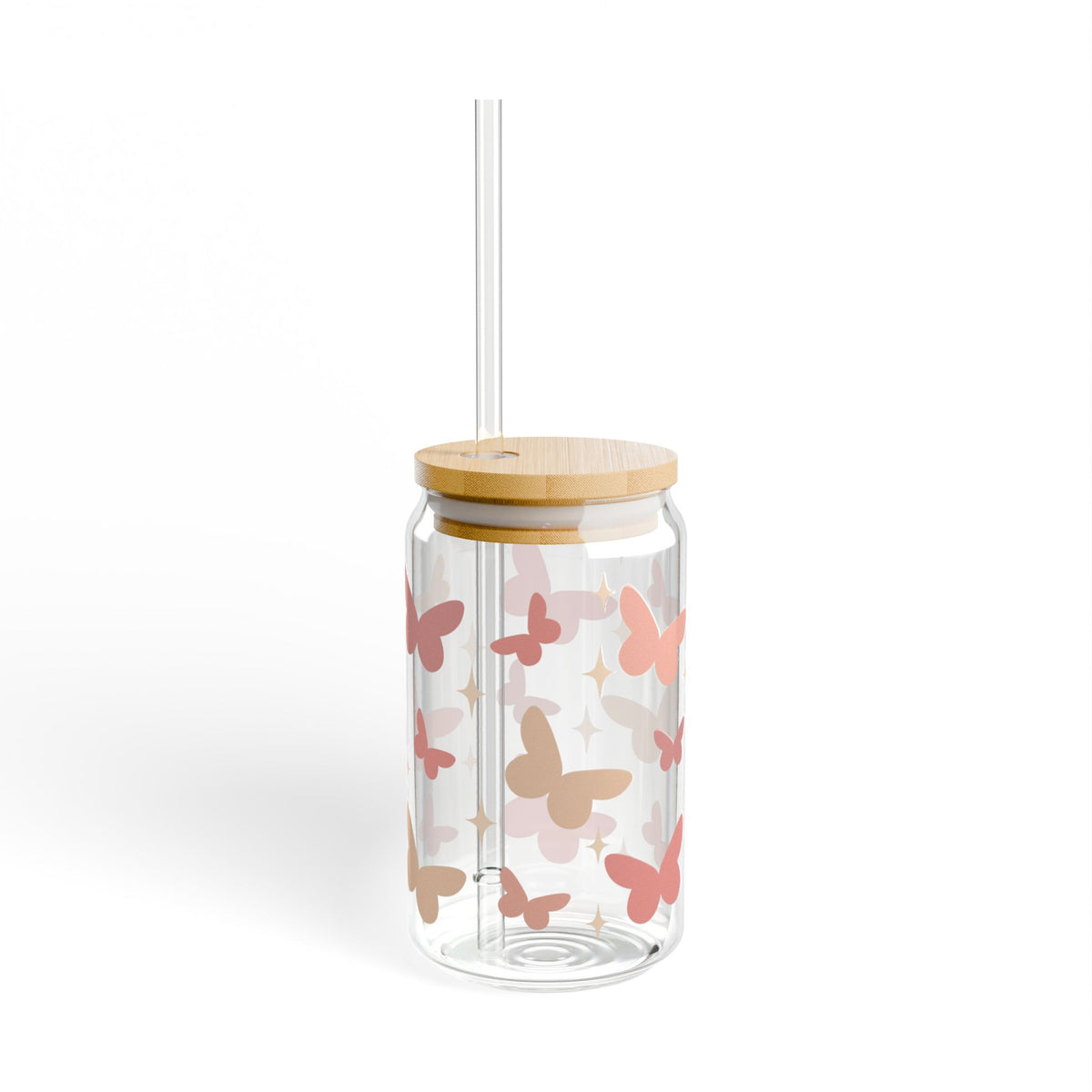 Butterfly Season Tumbler Sipper Glass 16oz — Reusable Drink Jar with Lid & Straw
