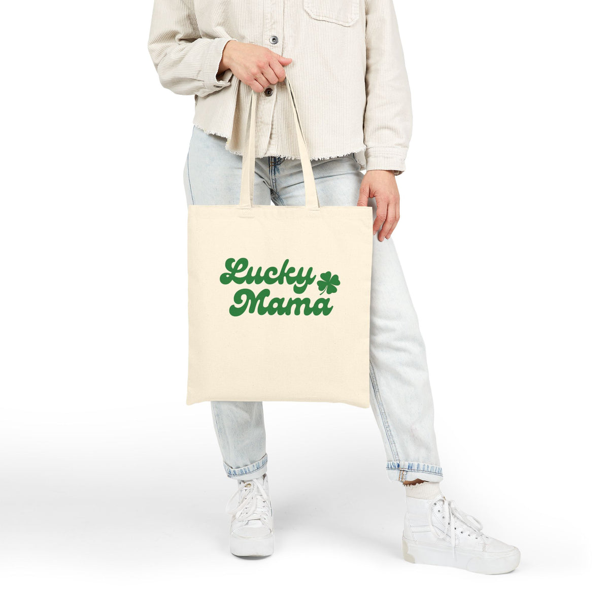 Lucky Mama Green Shamrock Cotton Canvas Tote Bag