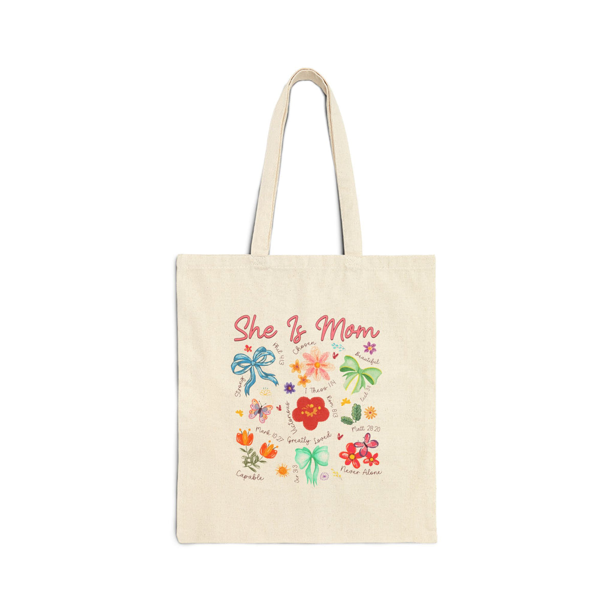 She Is Mom Floral Christian Women's Cotton Canvas Tote Bag
