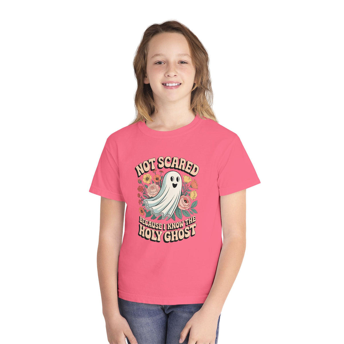 Not Scared Holy Ghost T-Shirt Christian Halloween Kids Graphic Tee