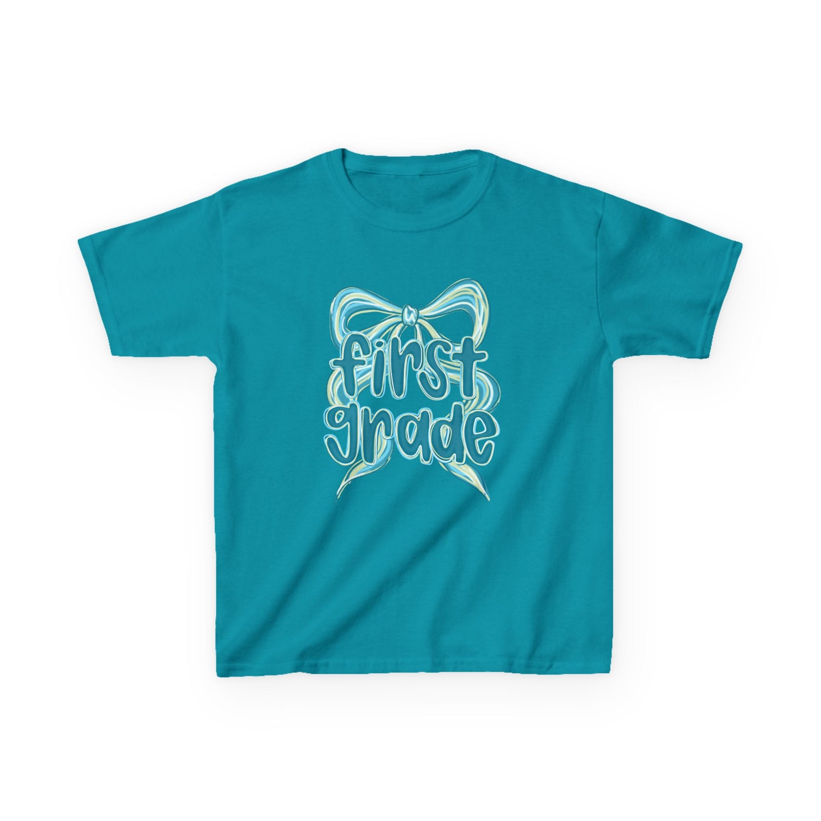 First Grade Kids Tee Cute Blue Coquette Bow Back to School 1st Grade T-Shirt