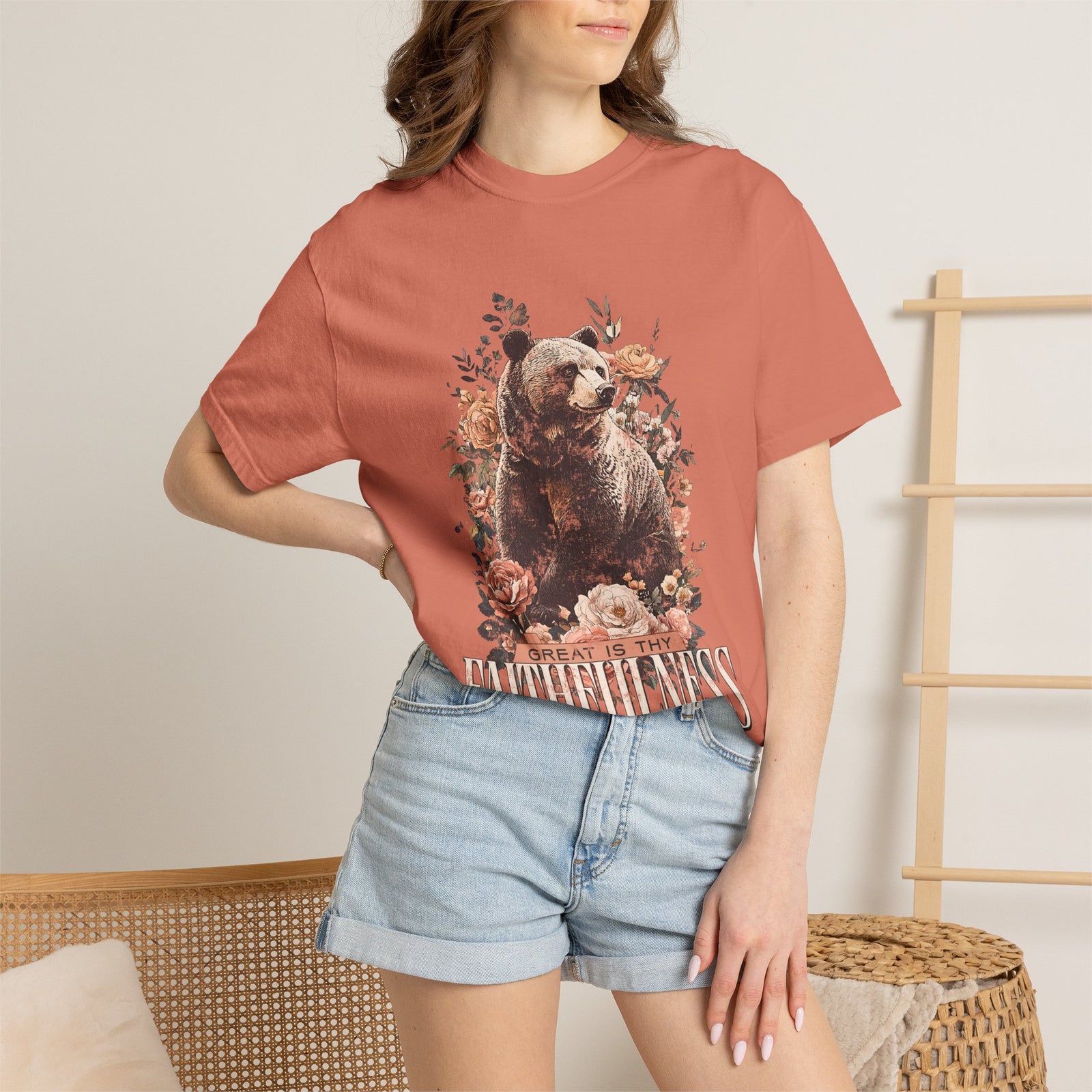 How Great is Thy Faithfulness T-Shirt Grizzly Bear Christian Distressed Tee