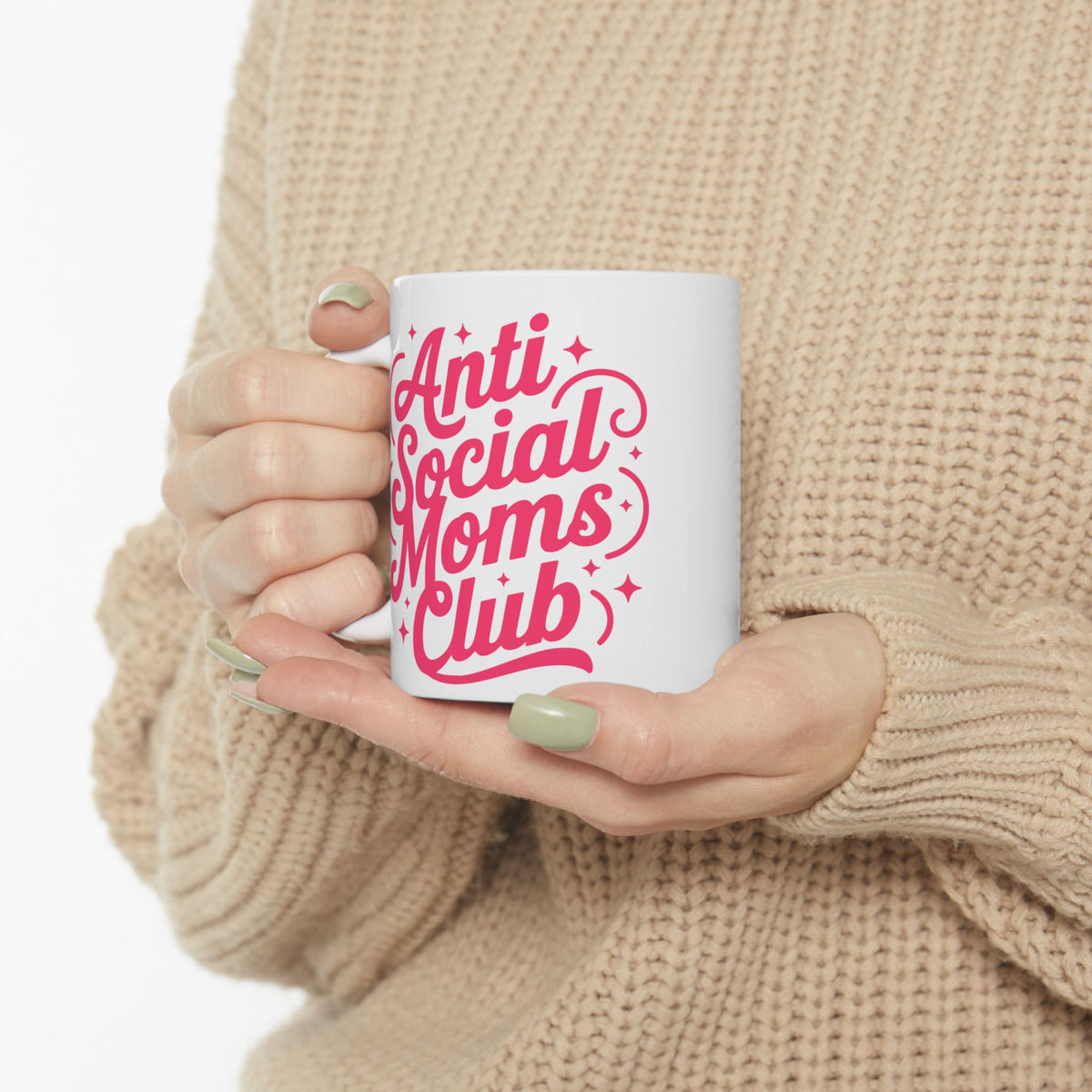 Anti-Social Moms Club Pink Script Ceramic Mug Coffee Cup (11oz & 15oz)