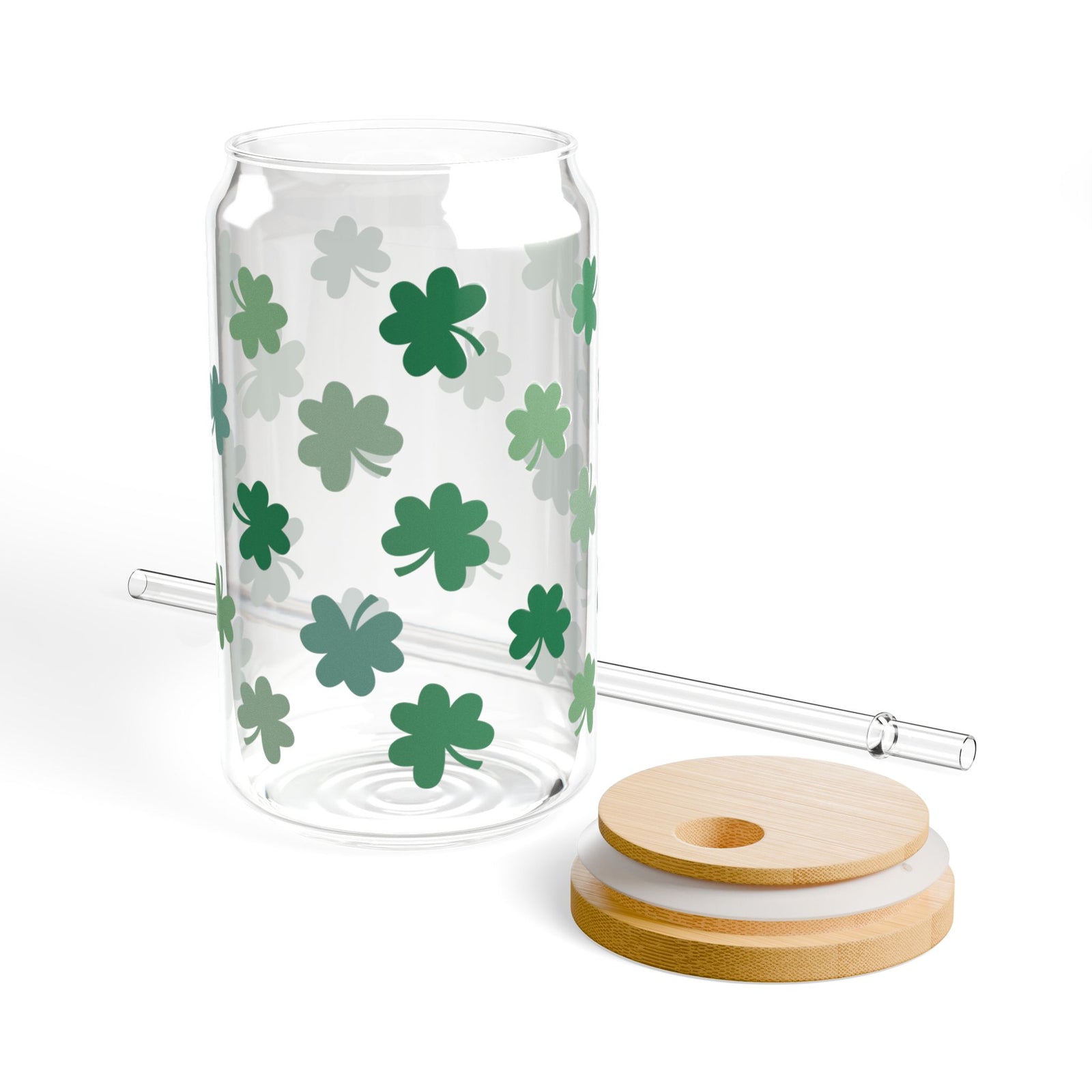 St. Patrick’s Day Shamrock Tumbler Sipper Glass 16oz — Reusable Drink Jar with Lid & Straw