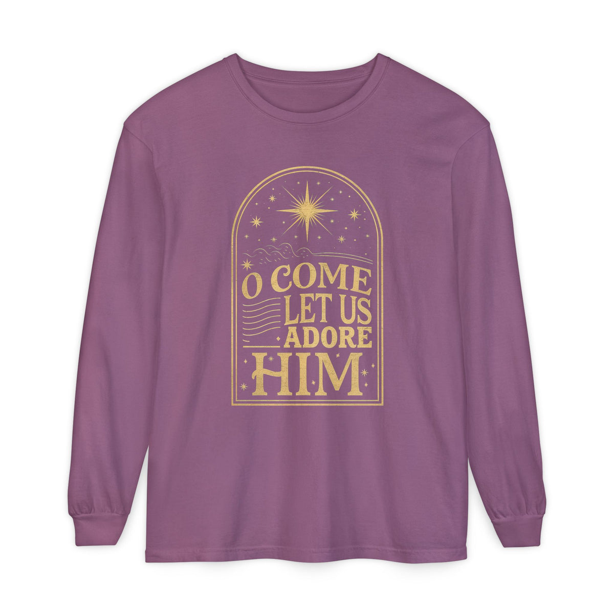 O Come Let Us Adore Him Long Sleeve T-Shirt Christmas Distressed Graphic Tee