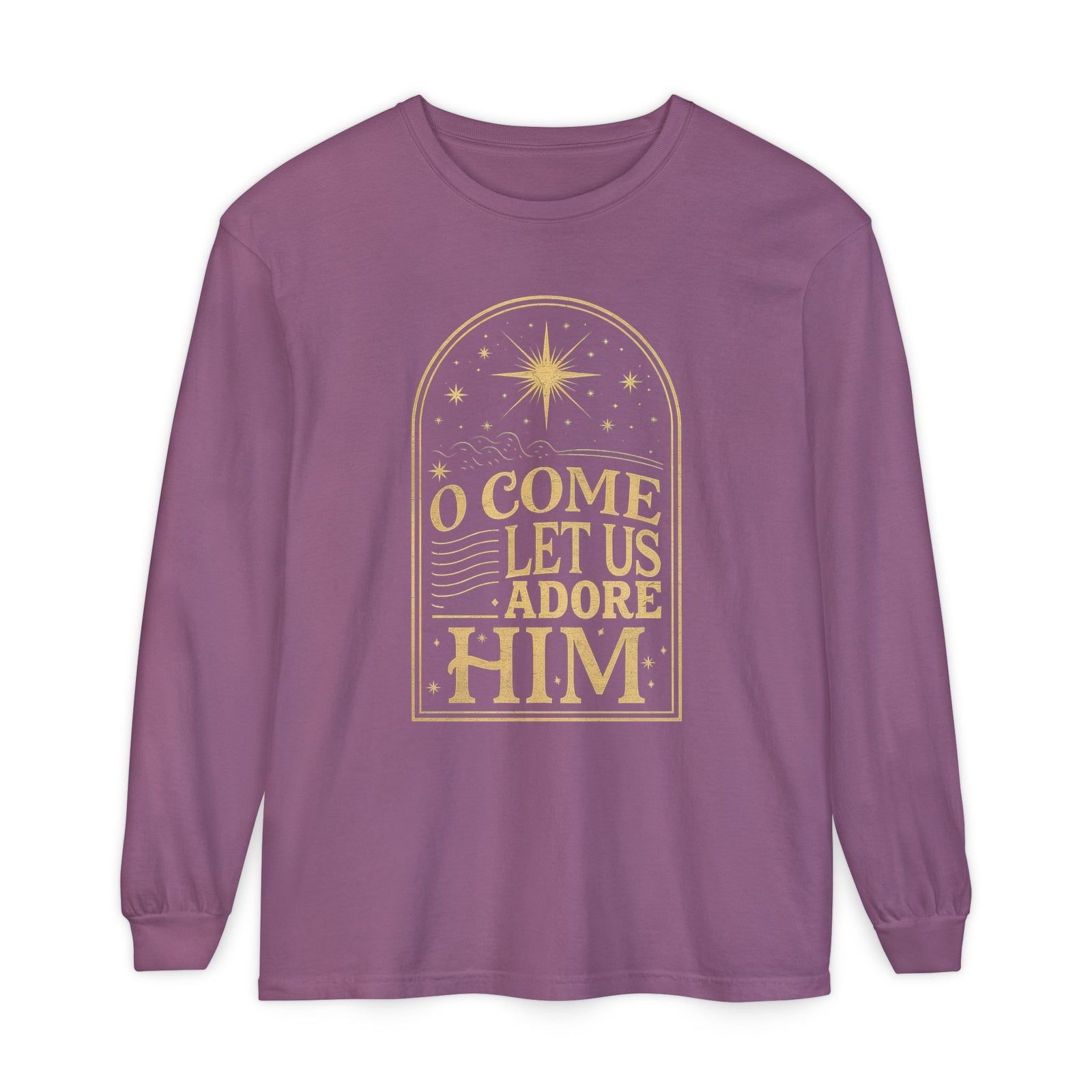 O Come Let Us Adore Him Long Sleeve T-Shirt Christmas Distressed Graphic Tee