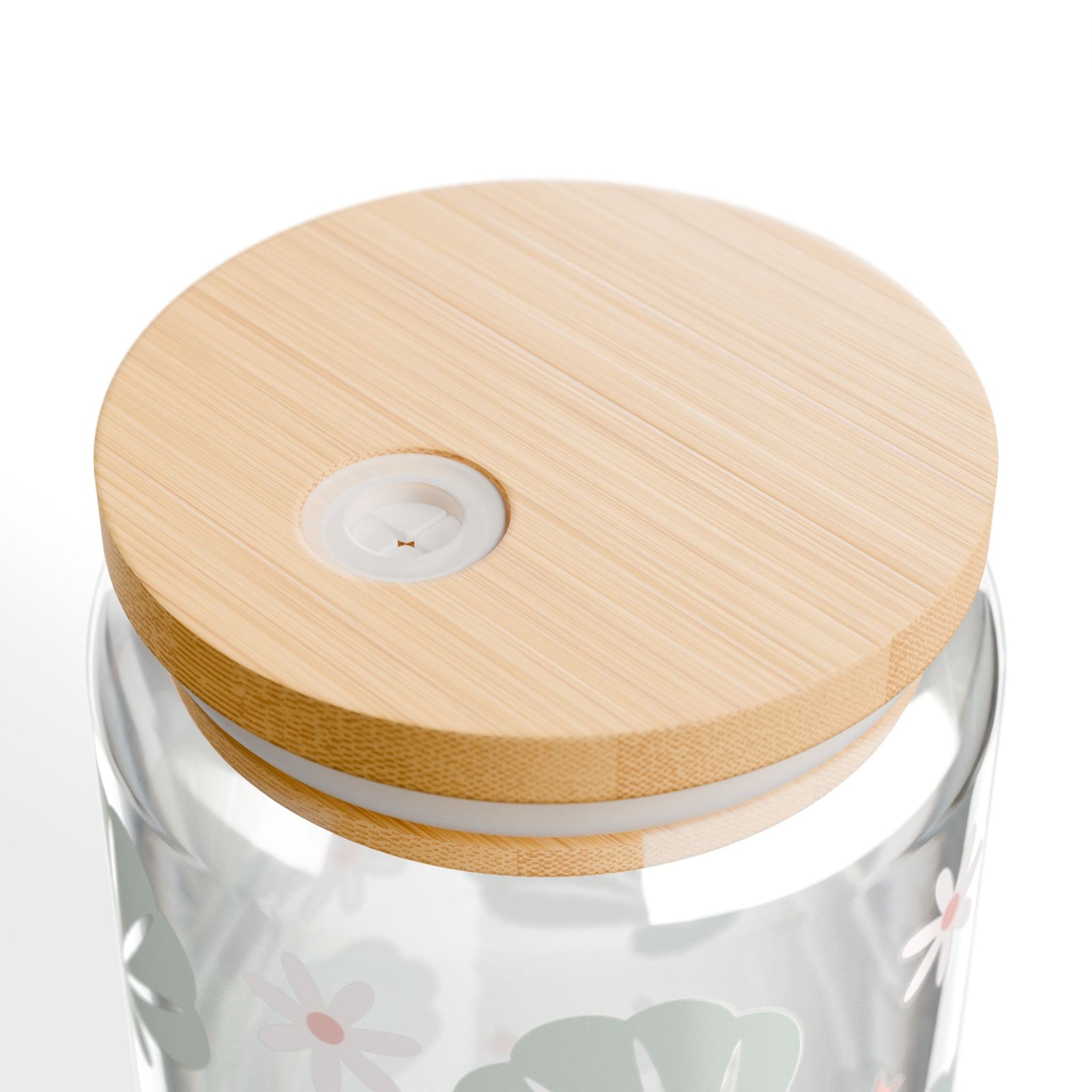 Floral & Seashell Mint Sipper Glass 16oz — Reusable Drink Jar with Lid & Straw