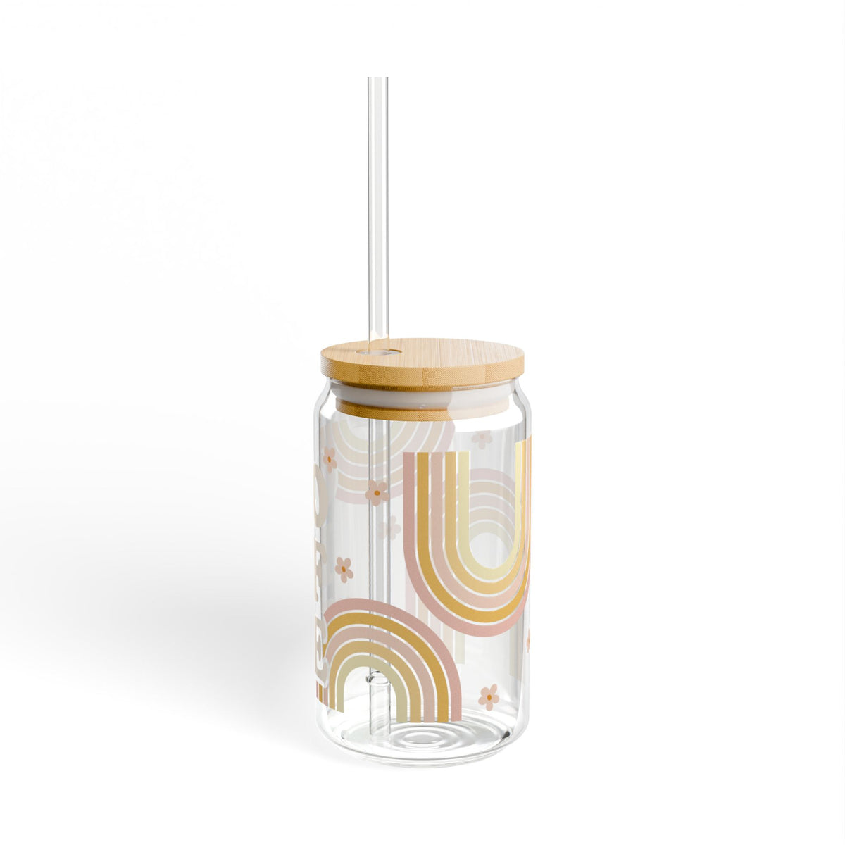 Coffee Retro Rainbow Tumbler Sipper Glass 16oz — Reusable Drink Jar with Lid & Straw - Sydney So Sweet
