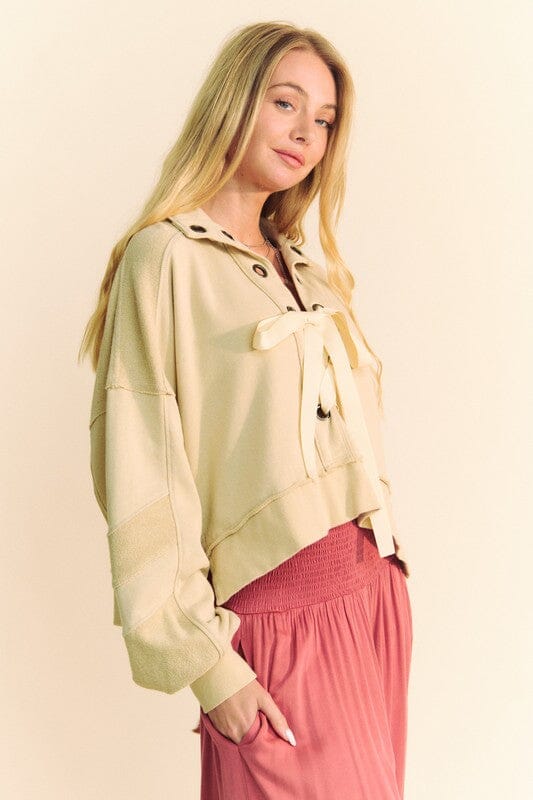 Davi & Dani Lace Up Exposed Seam French Terry Top - Sydney So Sweet