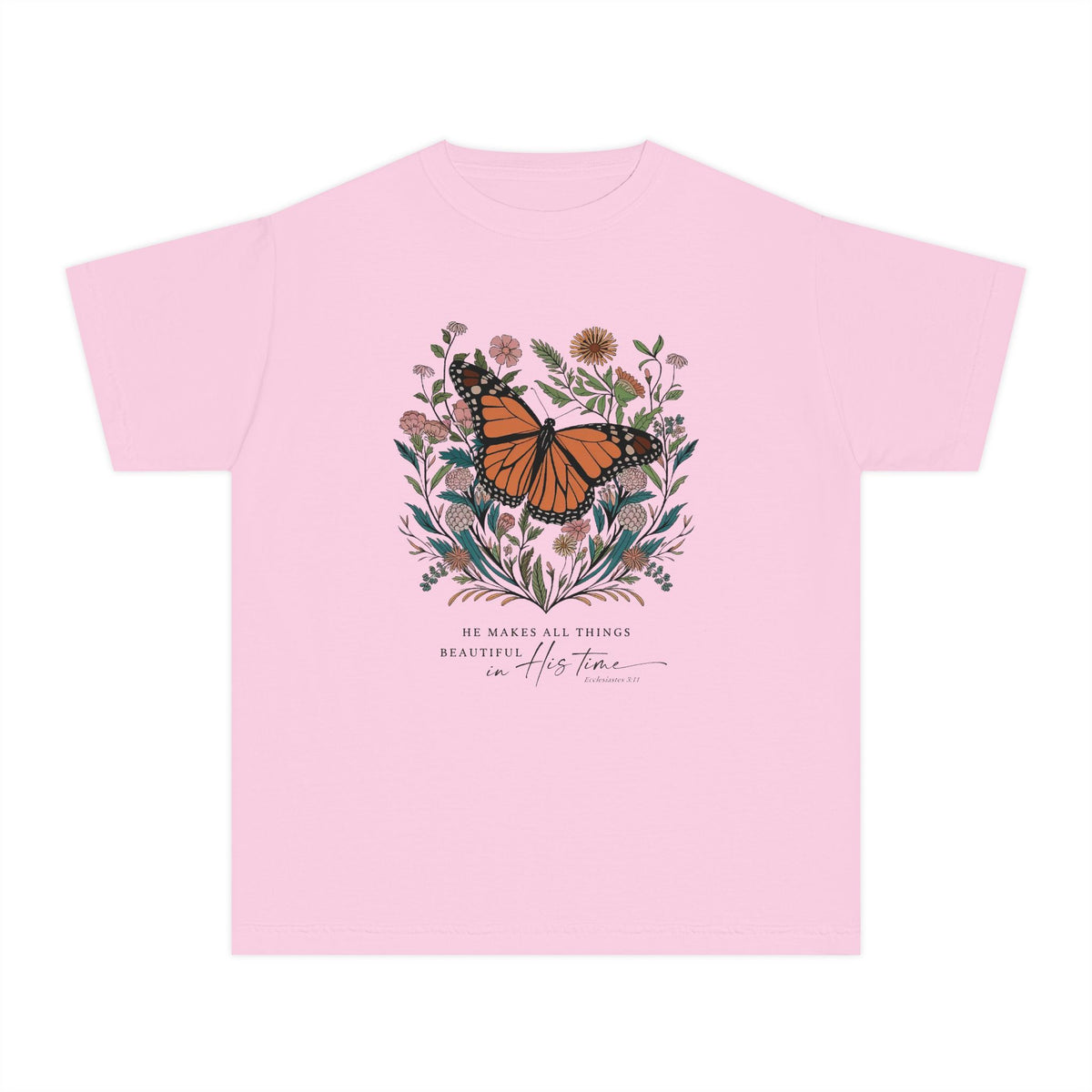 He Makes All Things Beautiful T-Shirt Christian Butterfly Kids Graphic Tee
