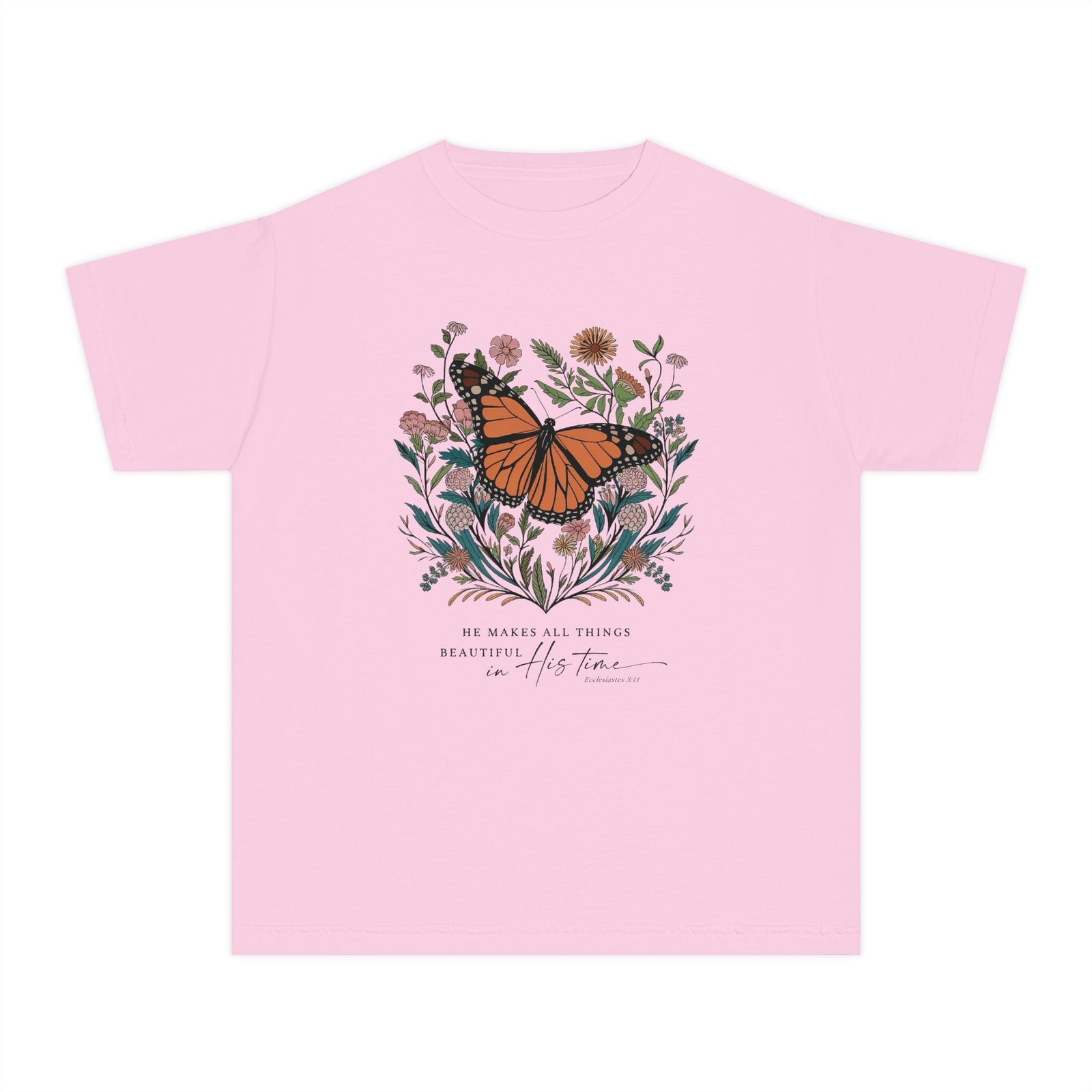 He Makes All Things Beautiful T-Shirt Christian Butterfly Kids Graphic Tee