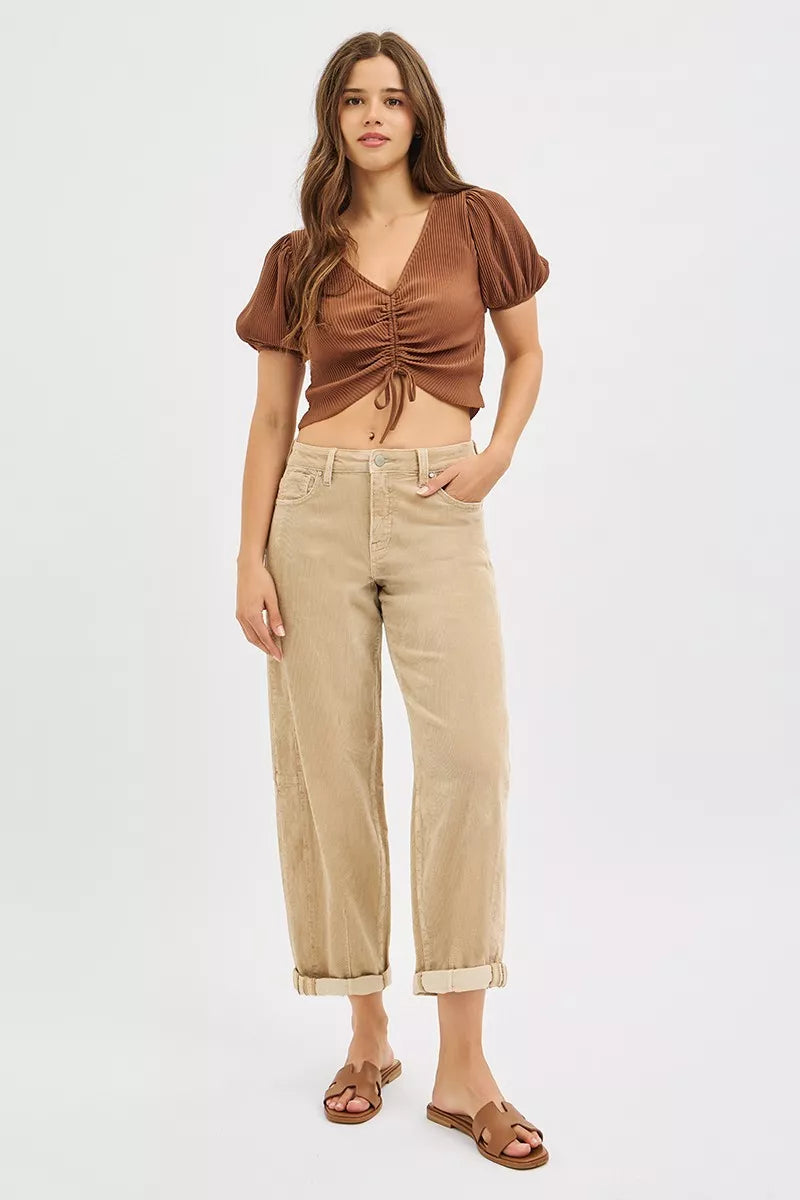 RISEN High Rise Crop Barrel Cordurory Pants - Sydney So Sweet