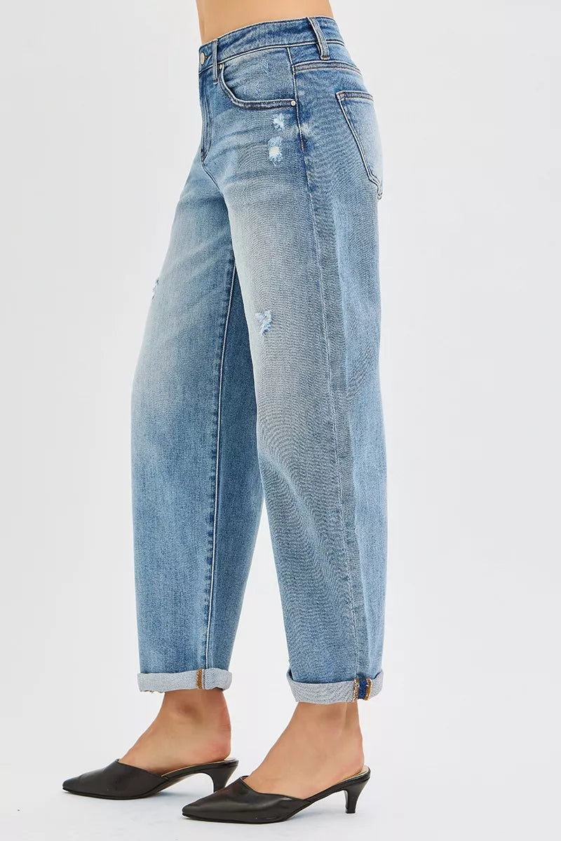 RISEN Full Size Slouchy Ankle Length Barrel Jeans with Cuffs Plus Size - Sydney So Sweet