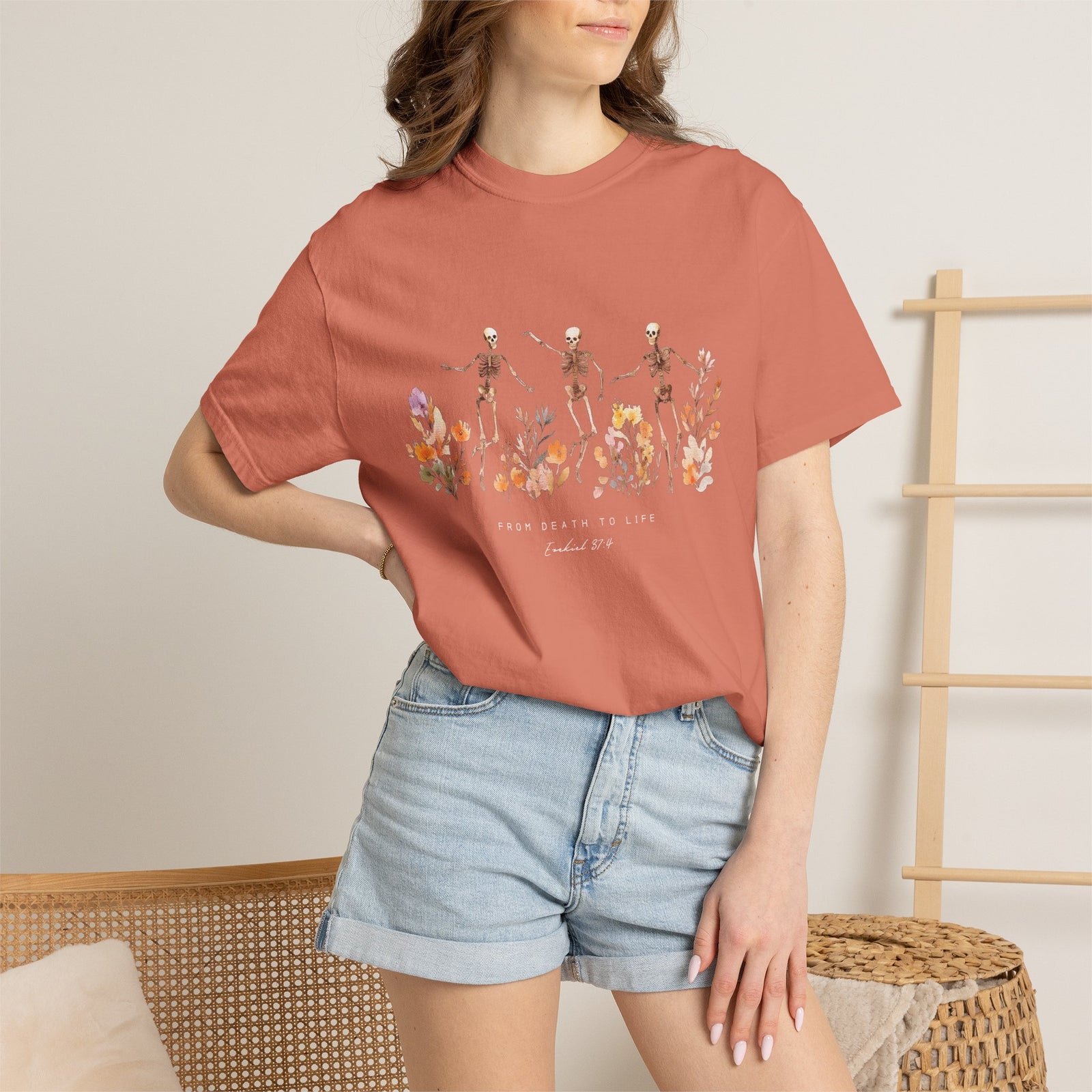 Floral Skeletons From Death to Life T-Shirt Halloween Christian Graphic Tee