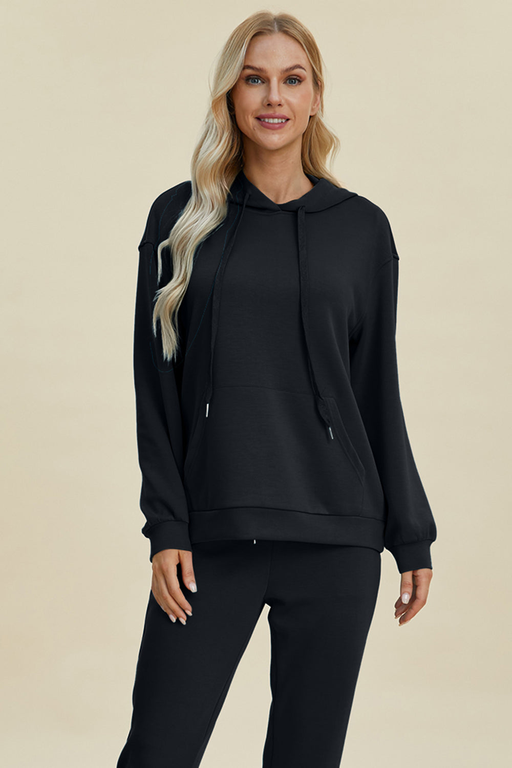 Basic Bae Full Size Air Scuba Drawstring Long Sleeve Hoodie with Kangaroo Pocket - Sydney So Sweet