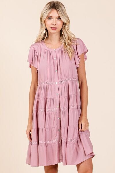 Mittoshop Lace Detail Ruffled Button Down Tiered Dress - Sydney So Sweet
