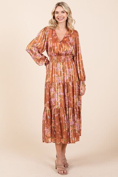Mittoshop Flower Print Satin Lurex Stripe Smocked Midi Dress - Sydney So Sweet