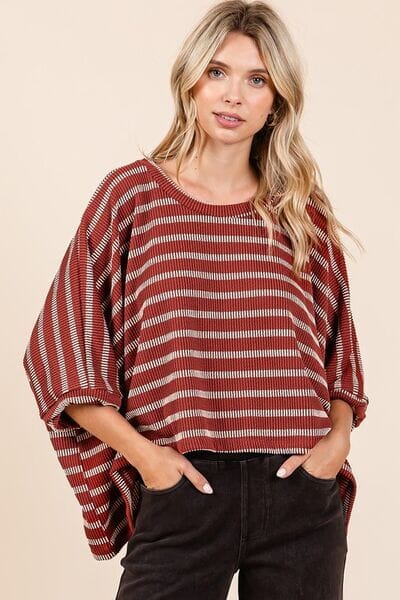 Mittoshop Texture Striped Print Round Neck Dolman Sleeve Top - Sydney So Sweet