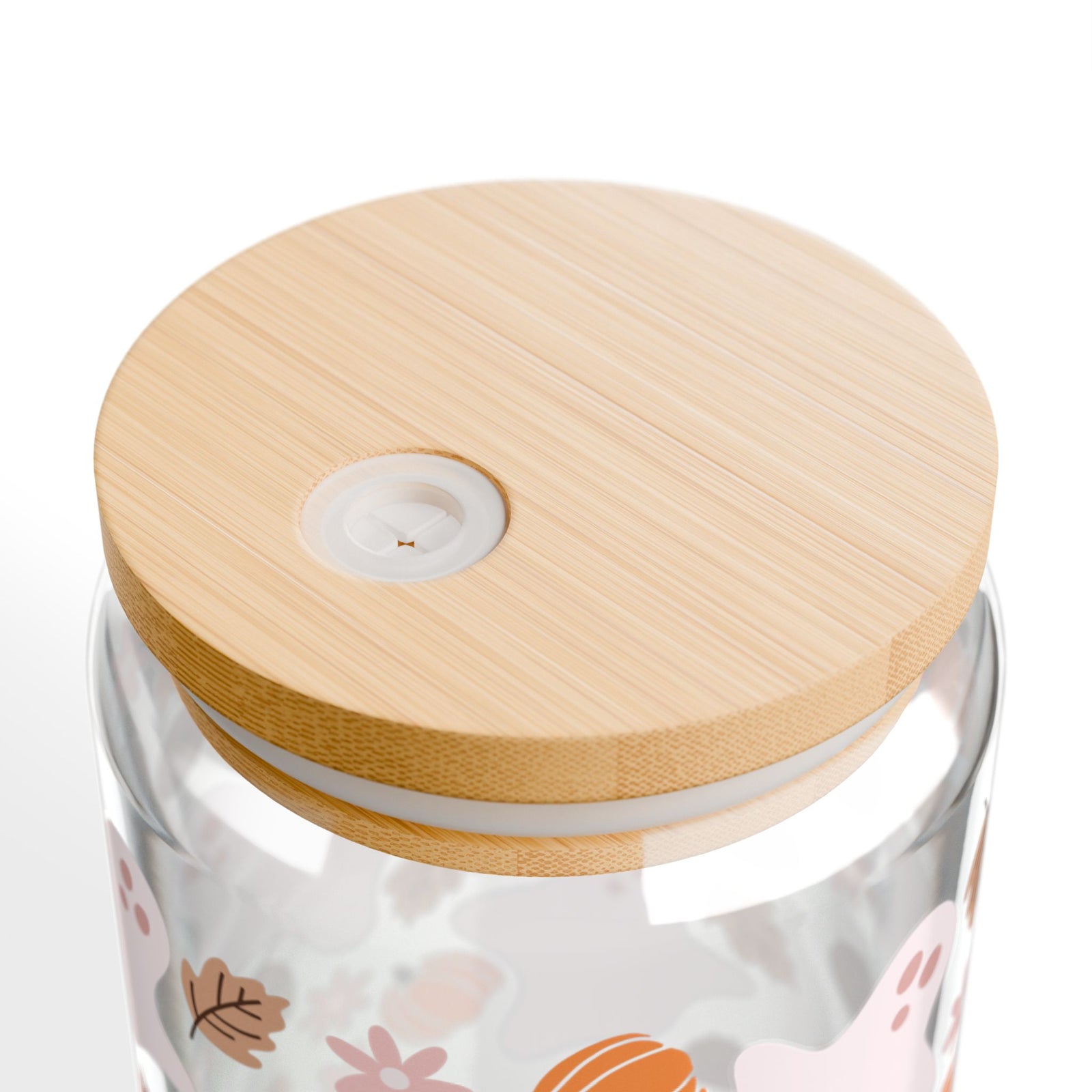 Fall Ghostie Pumpkin Floral Sipper Glass 16oz Reusable Drink Jar with Lid & Straw