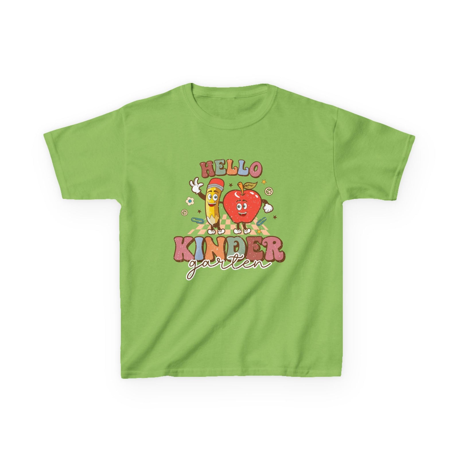 Hello Kindergarten Cute Apple & Pencil Graphic Tee Back-to-School Kids T-Shirt