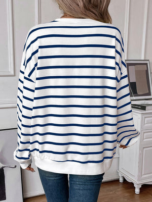 Striped Round Neck Long Sleeve Sweatshirt - Sydney So Sweet