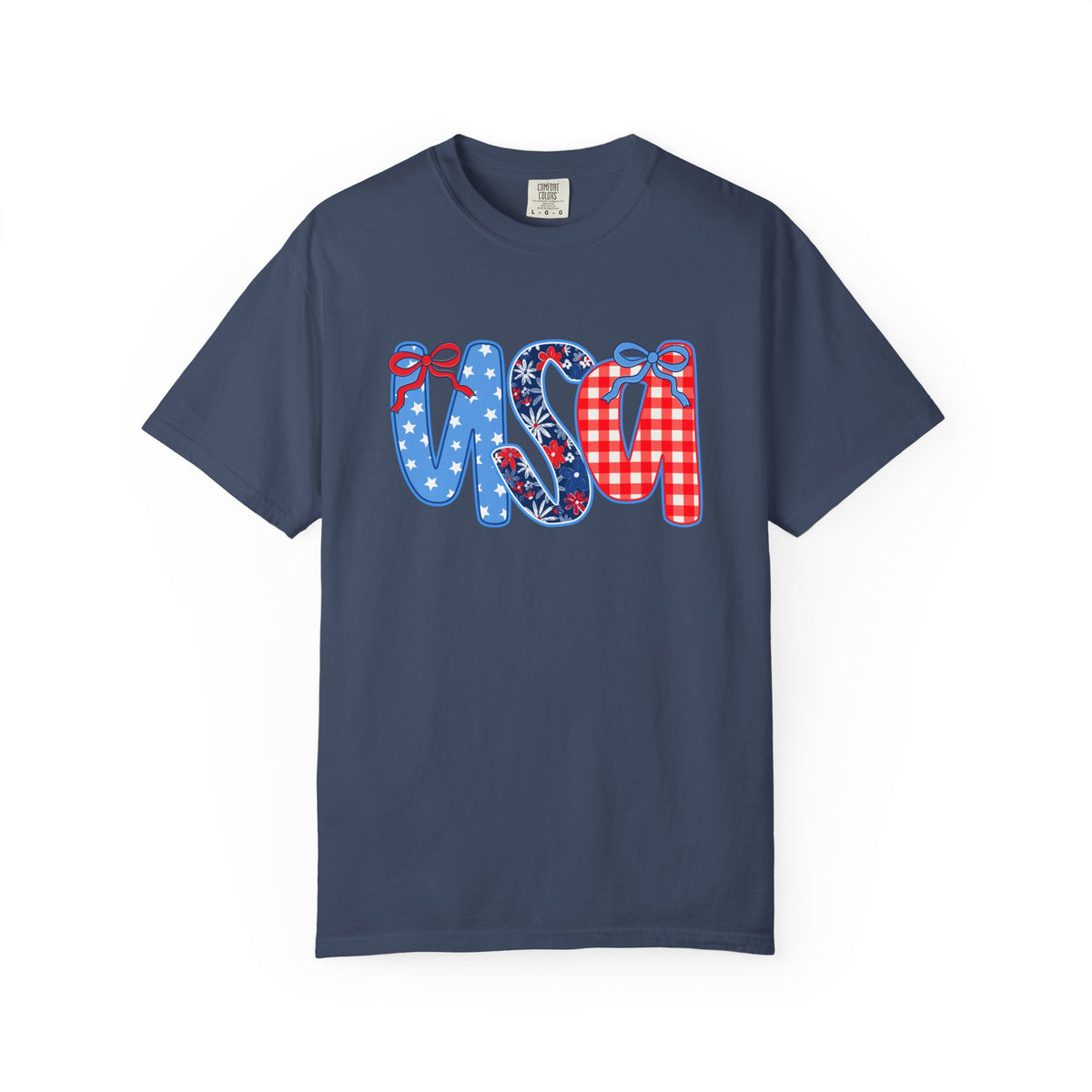 Coquette Bow USA Patriotic Graphic T-Shirt 4th of July Tee