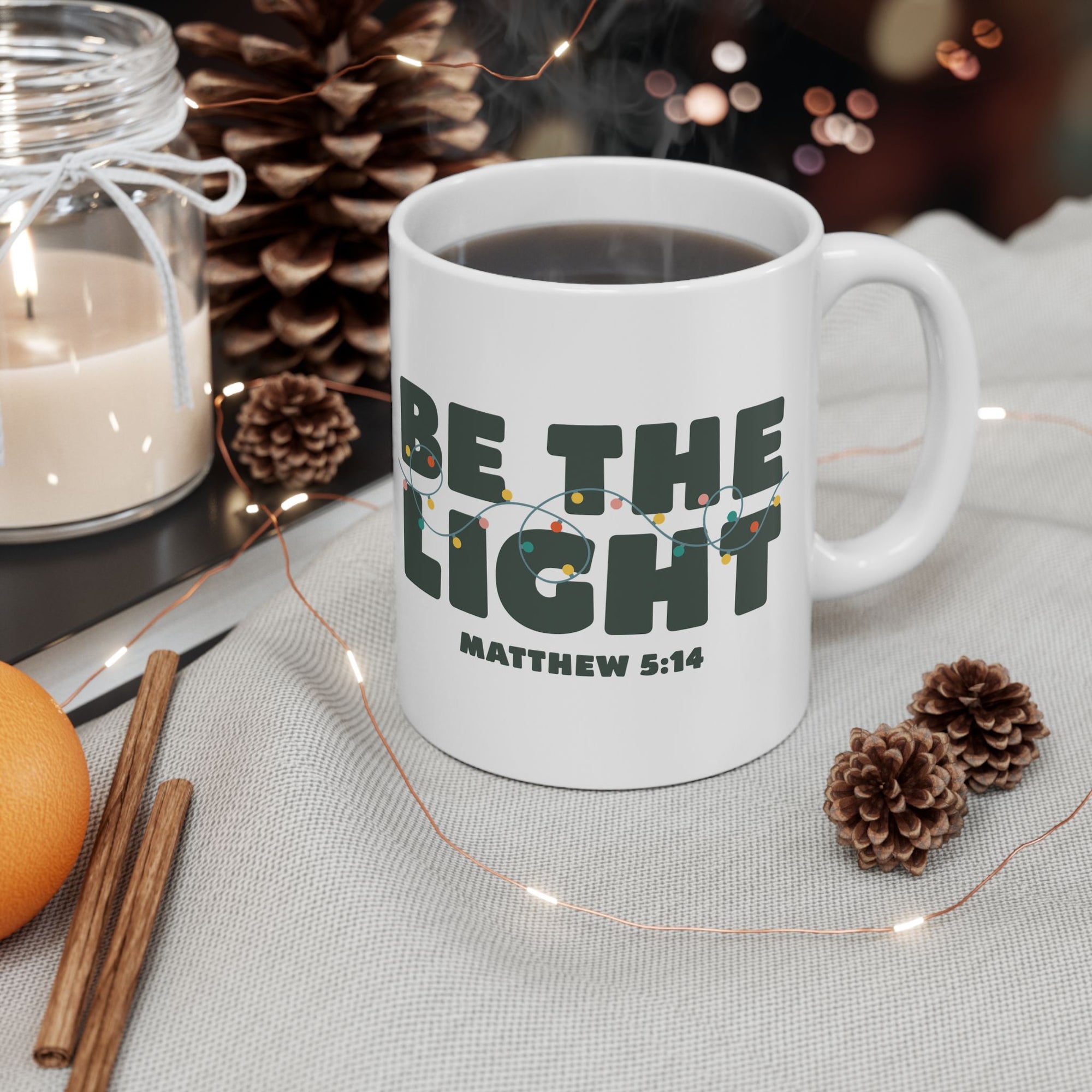 Be the Light Matthew 5:14 Christmas Mug – Holiday Ceramic Coffee Cup - Sydney So Sweet