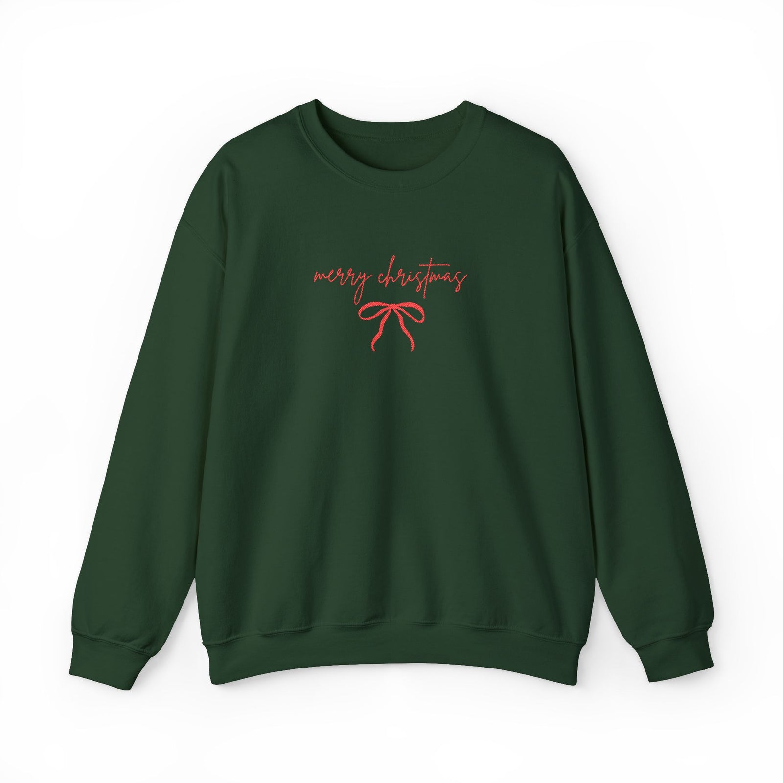 Red Bow Merry Christmas Script Heavy Blend Women's Crewneck Embroidered Holiday Sweatshirt - Sydney So Sweet