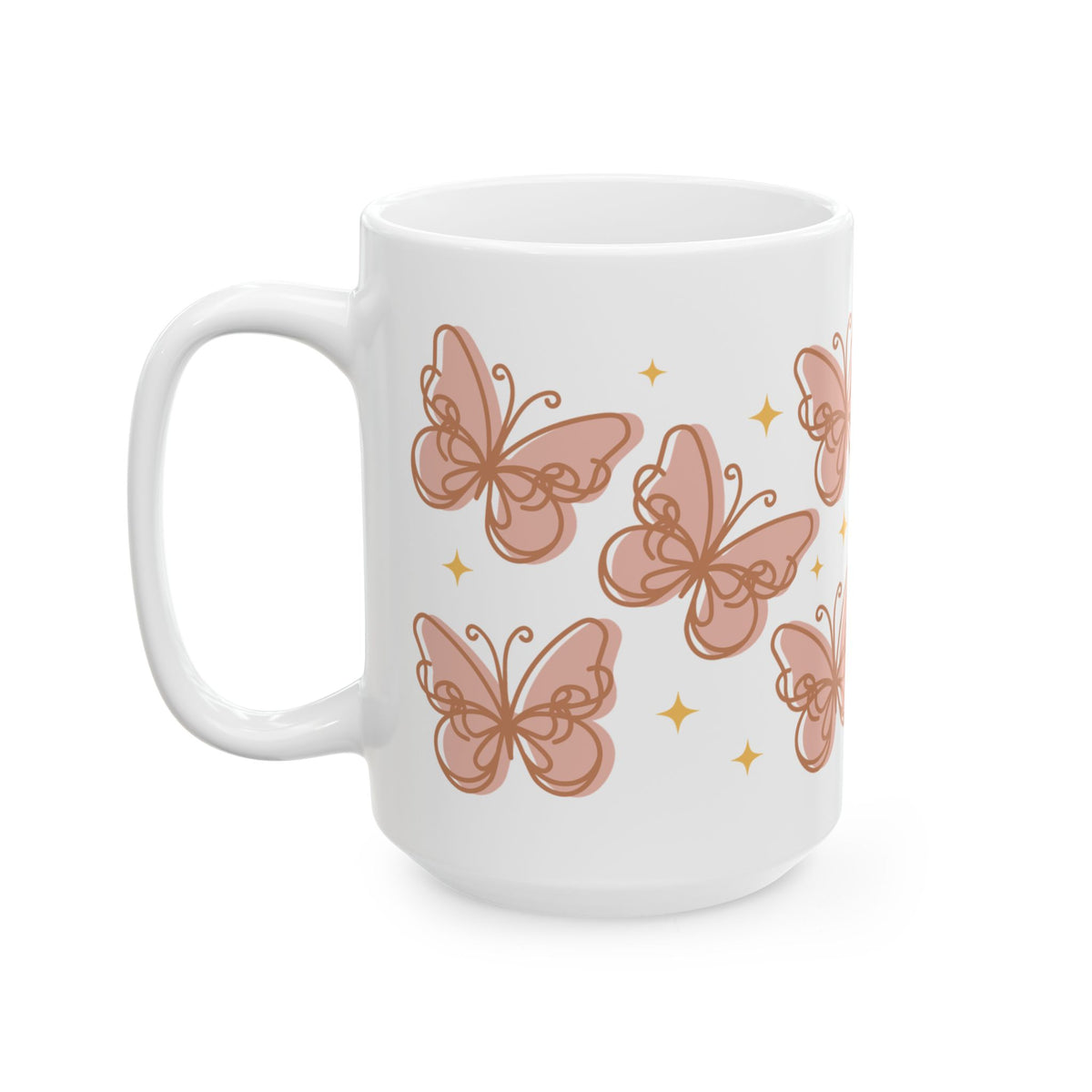 Peachy Butterfly Cute Ceramic Mug Coffee Cup (11oz & 15oz)