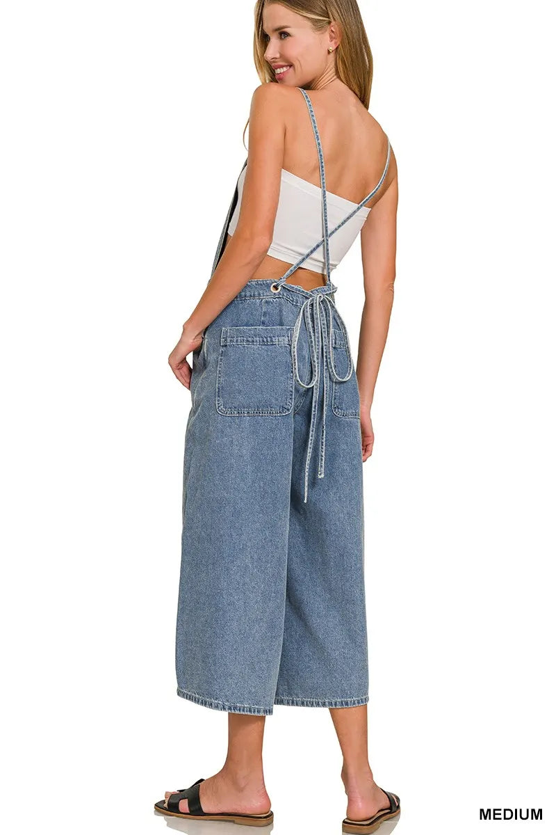 Zenana Denim Medium Washed Wide Leg Overalls - Sydney So Sweet